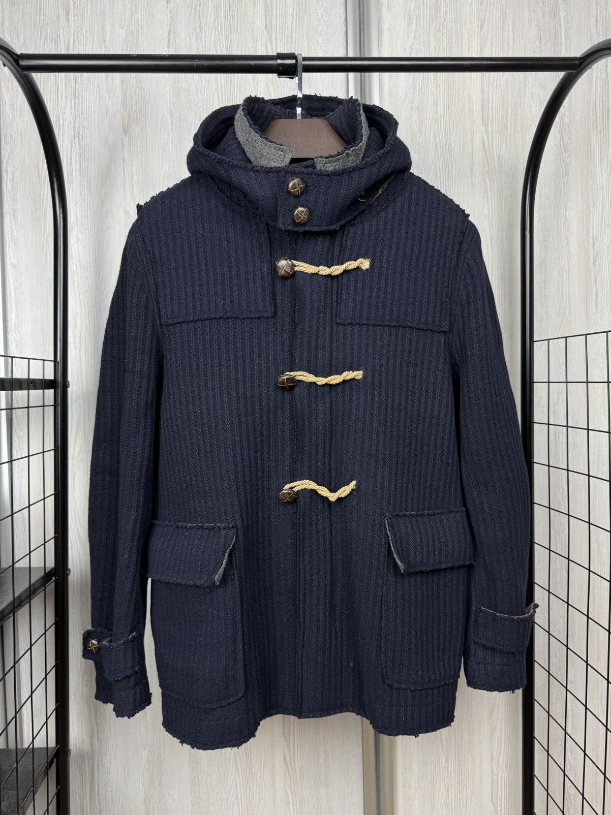 Paoloni Paoloni blue wool ribbed hooded duffle coat Size US M / EU 48-50 / 2 - 2 Thumbnail