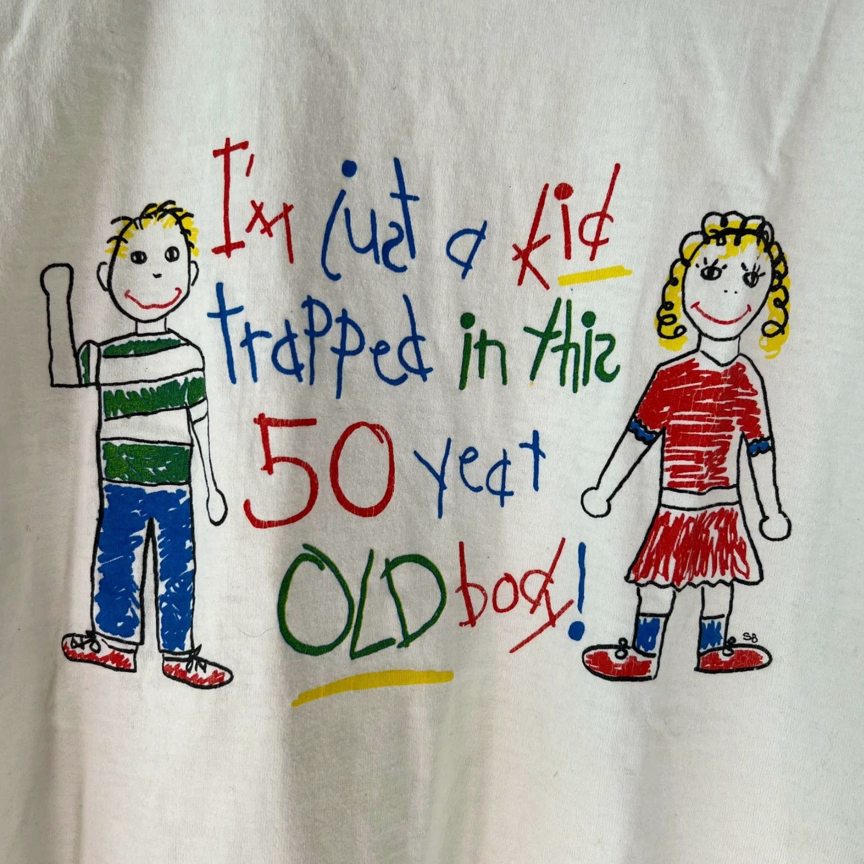 Vintage Screen Stars Best Mens I Just Kid Trapped In This 50 Year White T Shirt Size L Size US L / EU 52-54 / 3 - 3 Thumbnail