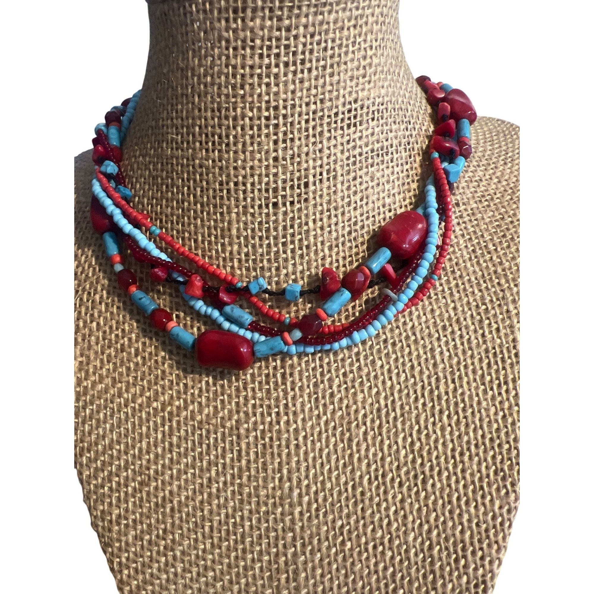 Other Southwestern Multi Strand Simulated Red Coral Howlite Neckla Size ONE SIZE - 1 Thumbnail