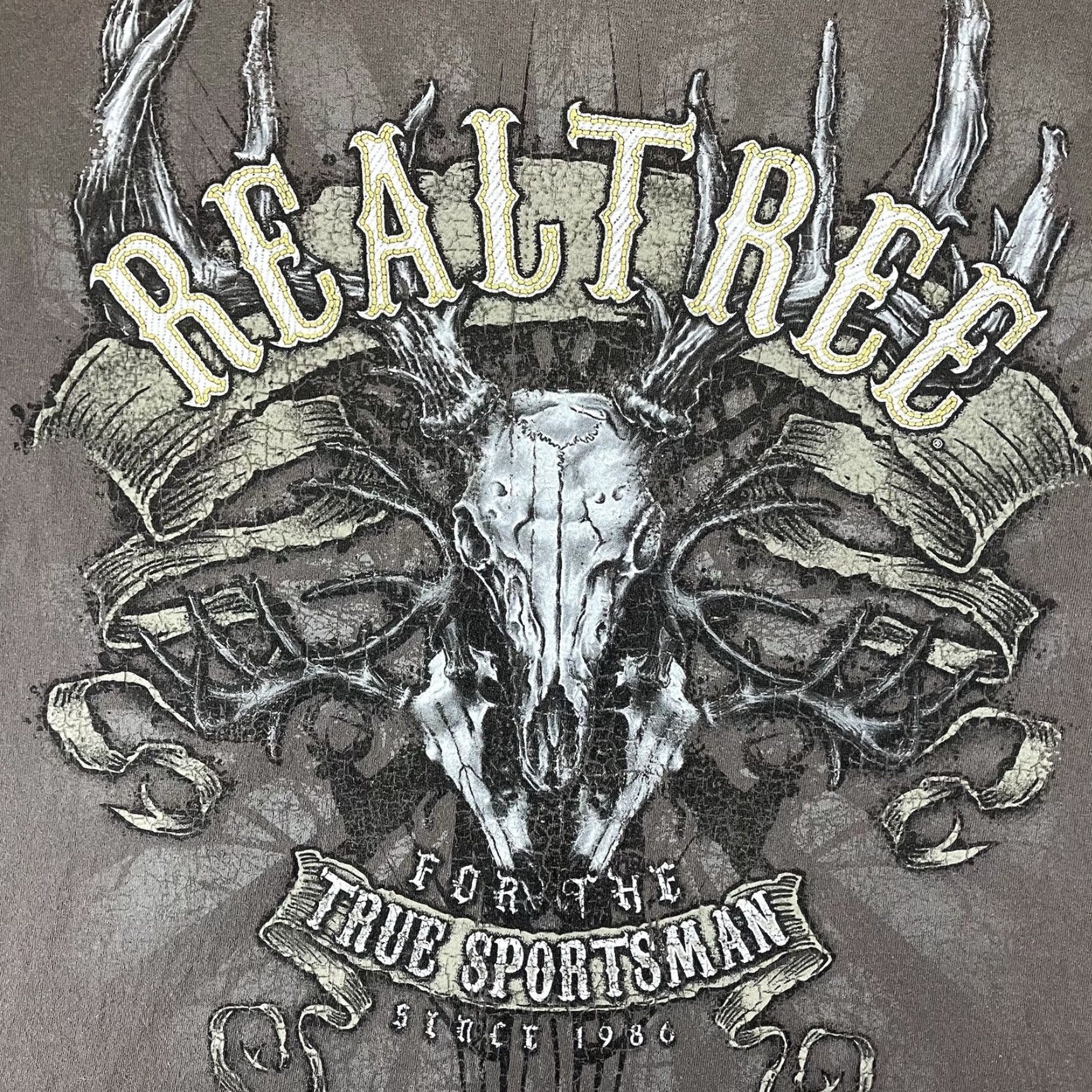 Realtree VINTAGE Realtree T-Shirt Mens Short Sleeve Crew Neck Gray Medium Oversized Skull Bones Graphic Print 90s Y2K Real Tree MMA UFC Machine Washable Cotton Size US M / EU 48-50 / 2 - 3 Thumbnail
