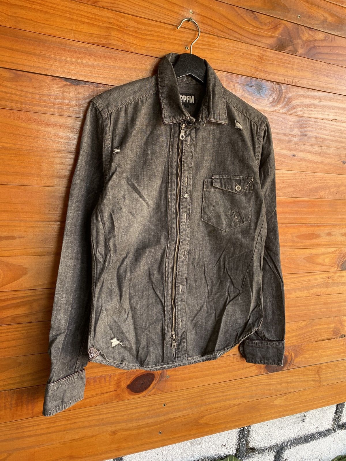 PPFM PPFM Japan Distressed Denim Jacket Grey Zip-Up Workwear Size US S / EU 44-46 / 1 - 5 Thumbnail