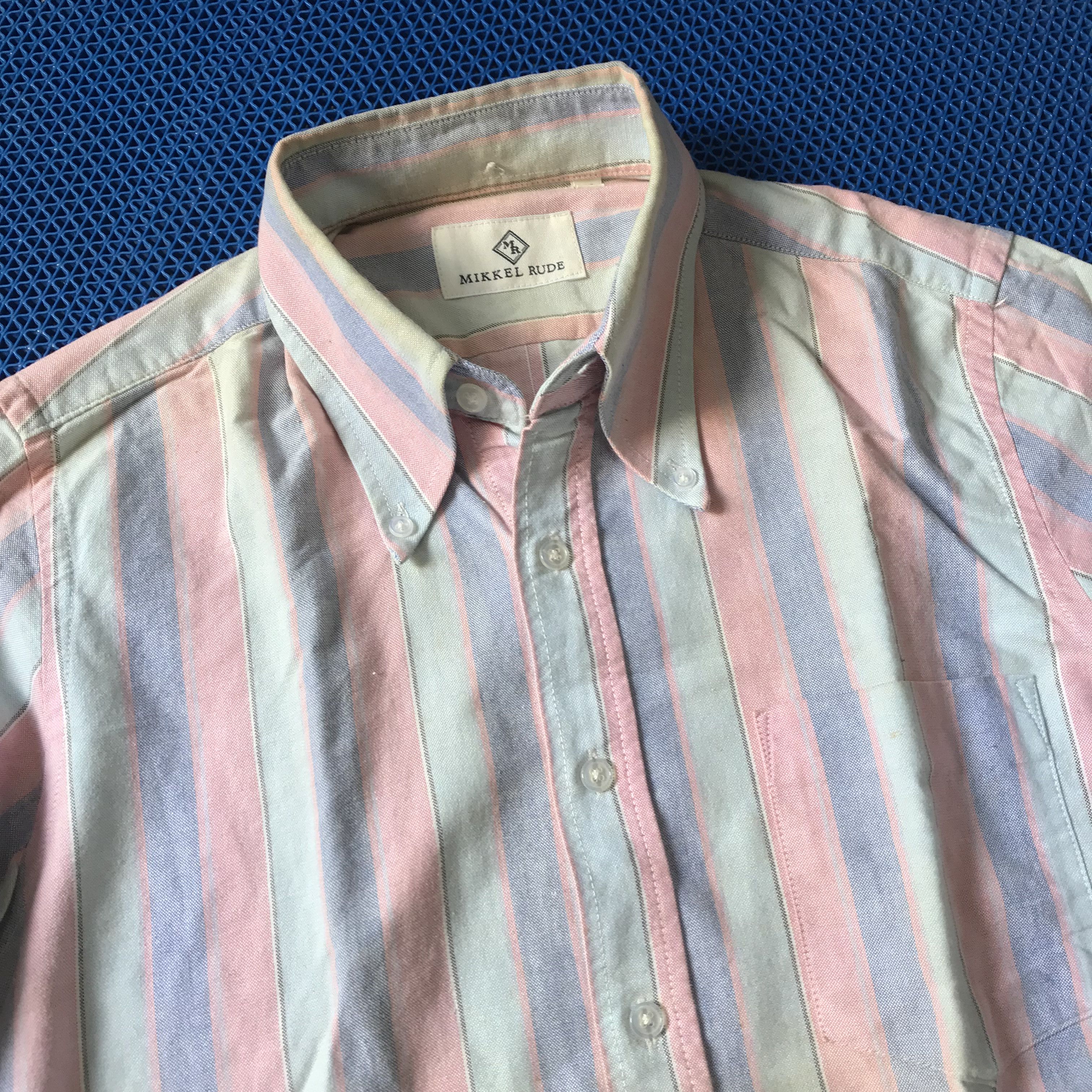 Designer × New England Shirt Company × Vintage Mikkel Rude OXFORD Candy stripes wine with thin navy white Size US M / EU 48-50 / 2 - 2 Thumbnail