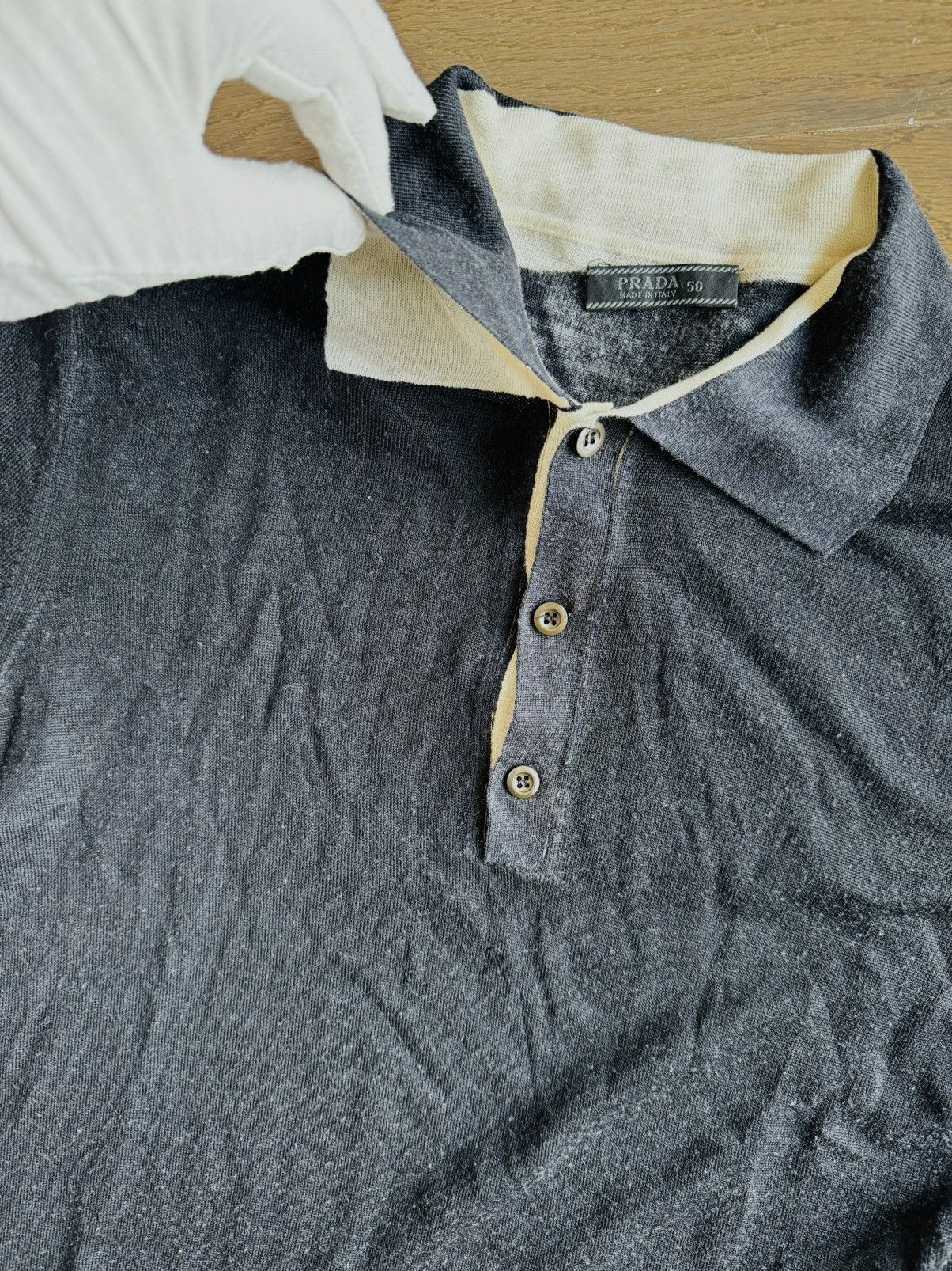 Prada Prada Black knit Polo w/white contrast overydye paint effect Size US M / EU 48-50 / 2 - 10 Thumbnail