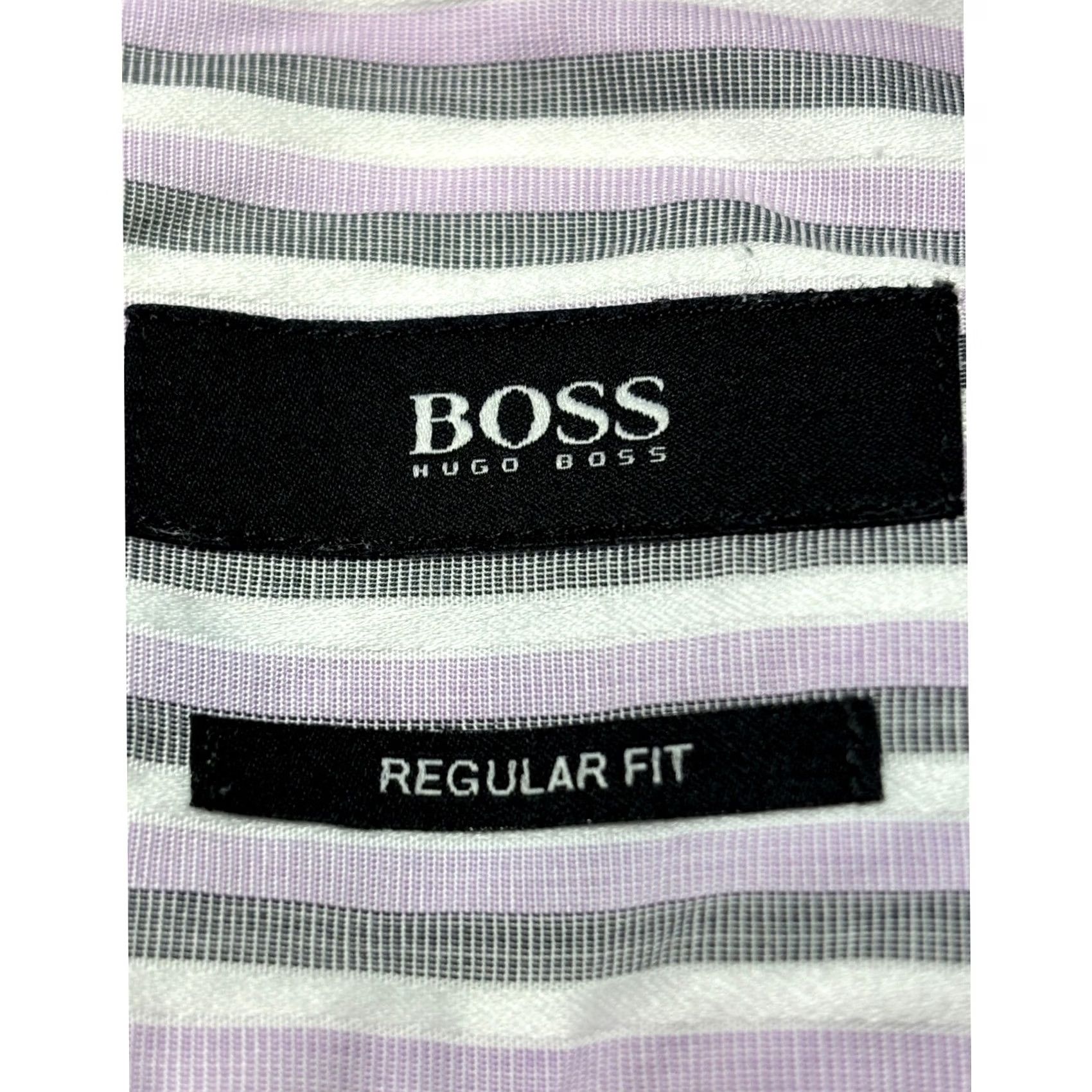Hugo Boss BOSS Hugo Boss Dress Shirt Striped Regular Fit 16.5 42 Purple Men 100% Cotton Italian Fabric Long Sleeve Button Down Shirt Size 46R - 4 Thumbnail