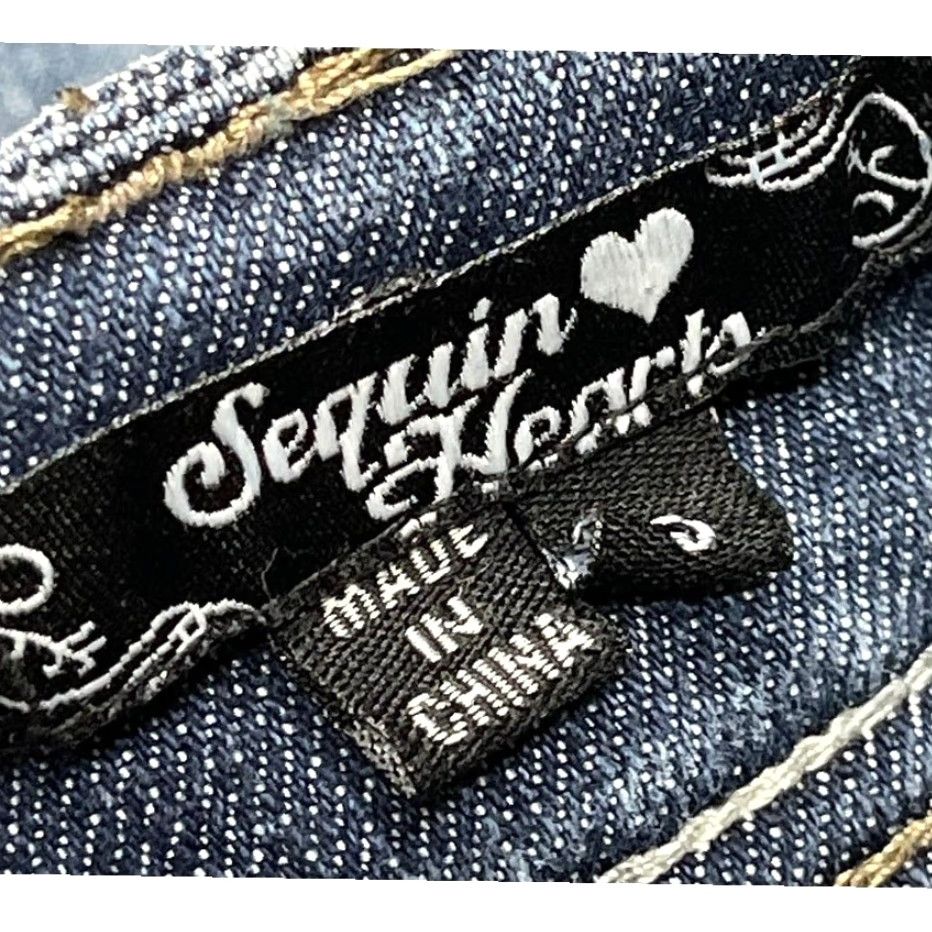 Denime Sequin Hearts Cropped Jeans Women Juniors 5 Blue Denim Low Rise 32in Waist 25.5in Inseam 5-Pocket Size 27" / US 4 / IT 40 - 3 Thumbnail