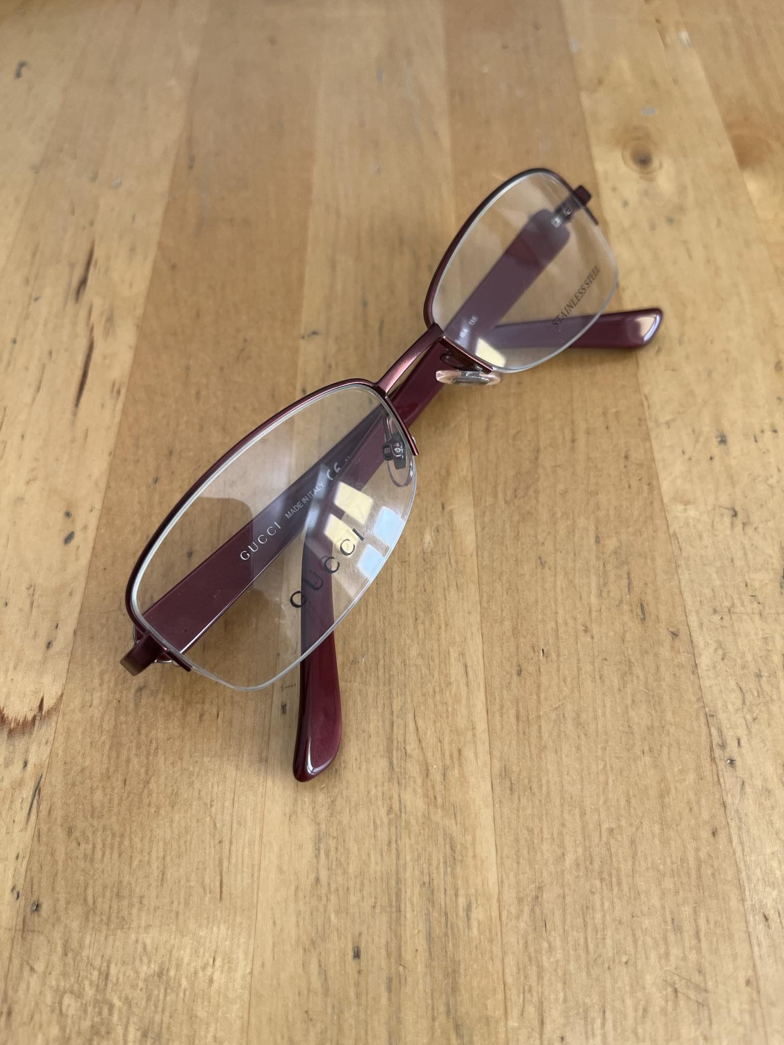 Gucci × Vintage 90's Gucci Wine Red Monogram Rectangular Frame Glasses Size ONE SIZE - 6 Thumbnail