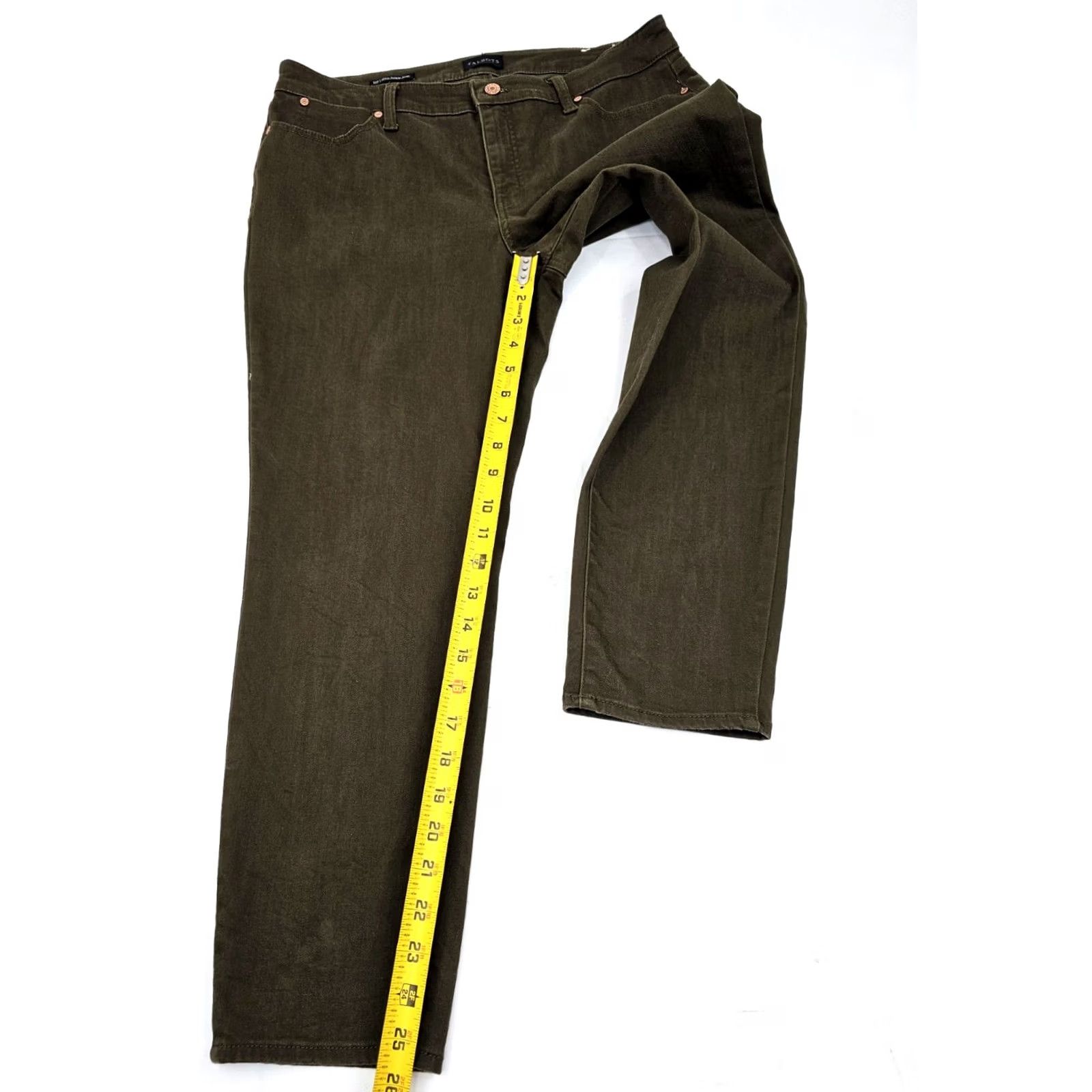 Talbots TALBOTS Slim Ankle Jeans Women 12P Petite Olive Green EUC - 34x25.5 Stretch Denim Slimming 5-Pocket Gift? Size 34" / US 12 / IT 48 - 3 Thumbnail