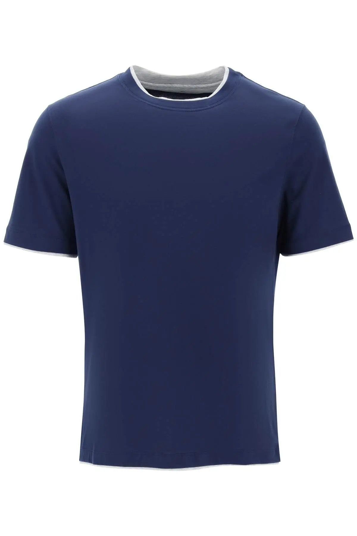 image of Brunello Cucinelli O1S22I1N1223 Layered-Effect T-Shirt In Blue, Men's (Size Small)