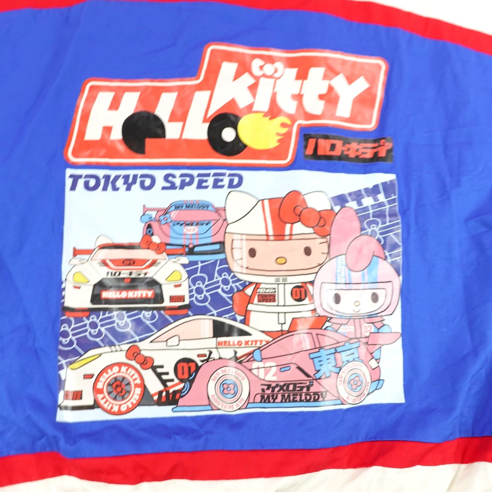 Vintage Hello Kitty Jacket Womens 2X White Blue Red Sanrio Tokyo Speed Racing Car Coat Size XXL / US 16-18 / IT 52-54 - 6 Thumbnail
