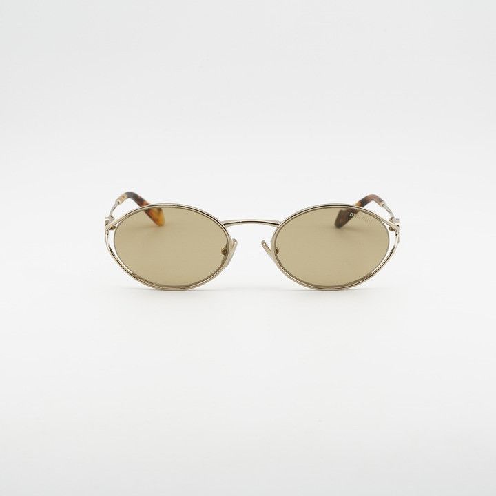 Miu Miu Miu Miu MU52YS ZVN10R Sunglasses Gold Oval Frame, Yellow Size ONE SIZE - 2 Thumbnail