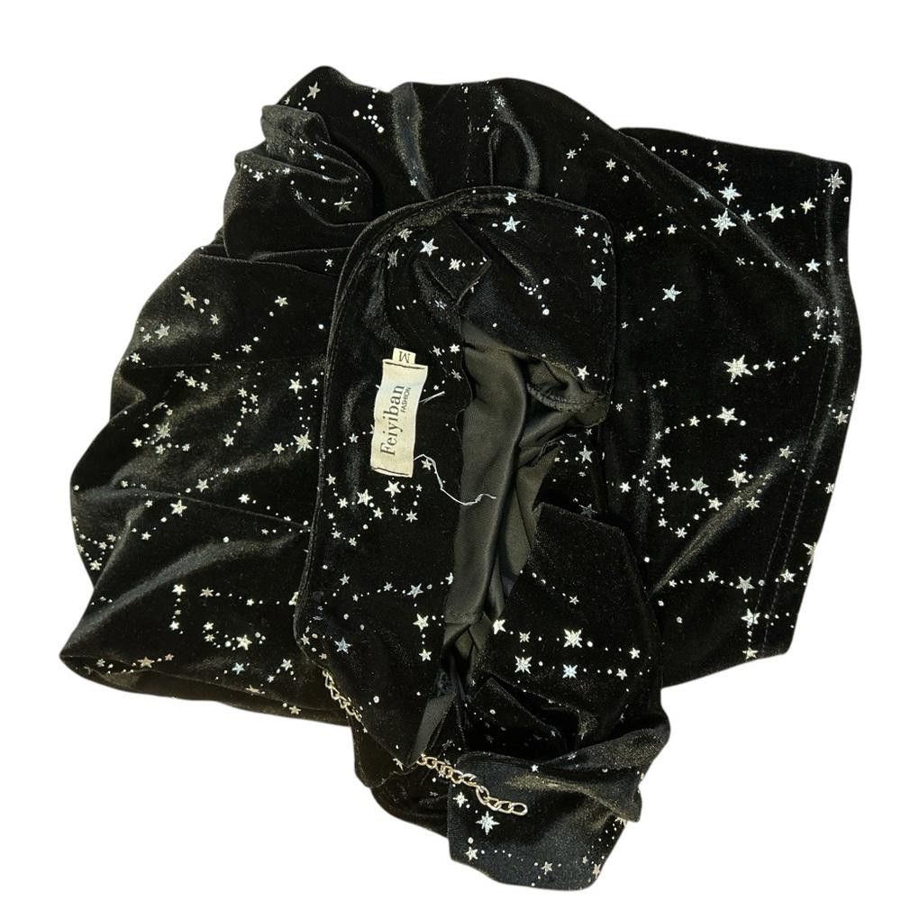 Designer Starlit Velvet Dress with Chain Straps Size S / US 4 / IT 40 - 4 Thumbnail