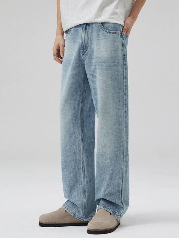 Jean Light blue washed straight-leg men's loose ripped jeans Size US 32 / EU 48 - 2 Thumbnail