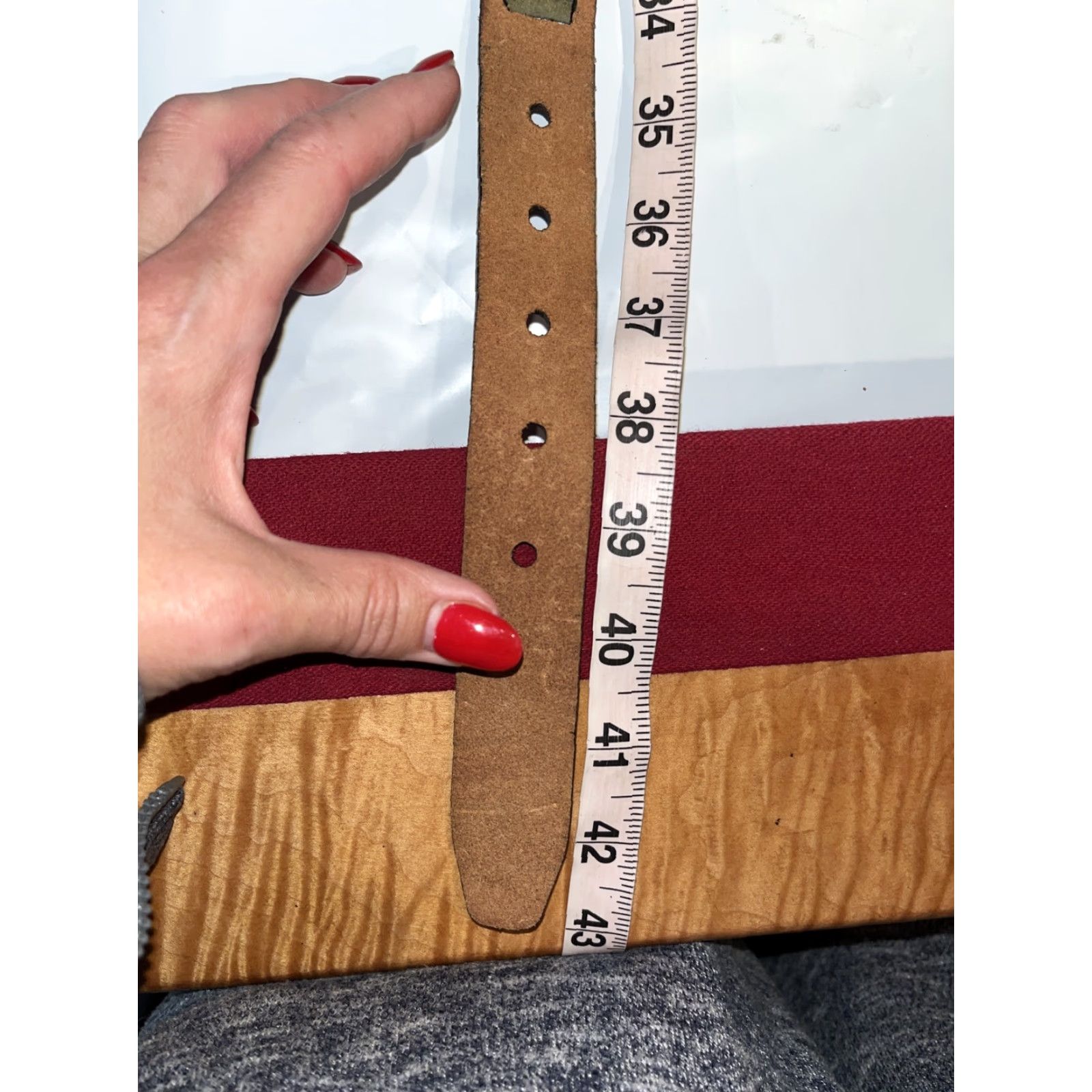 Fossil Fossil Belt Boho Leather Strap Chain Link Copper Buckle Festival 35-39” Tan Olive Size ONE SIZE - 5 Thumbnail