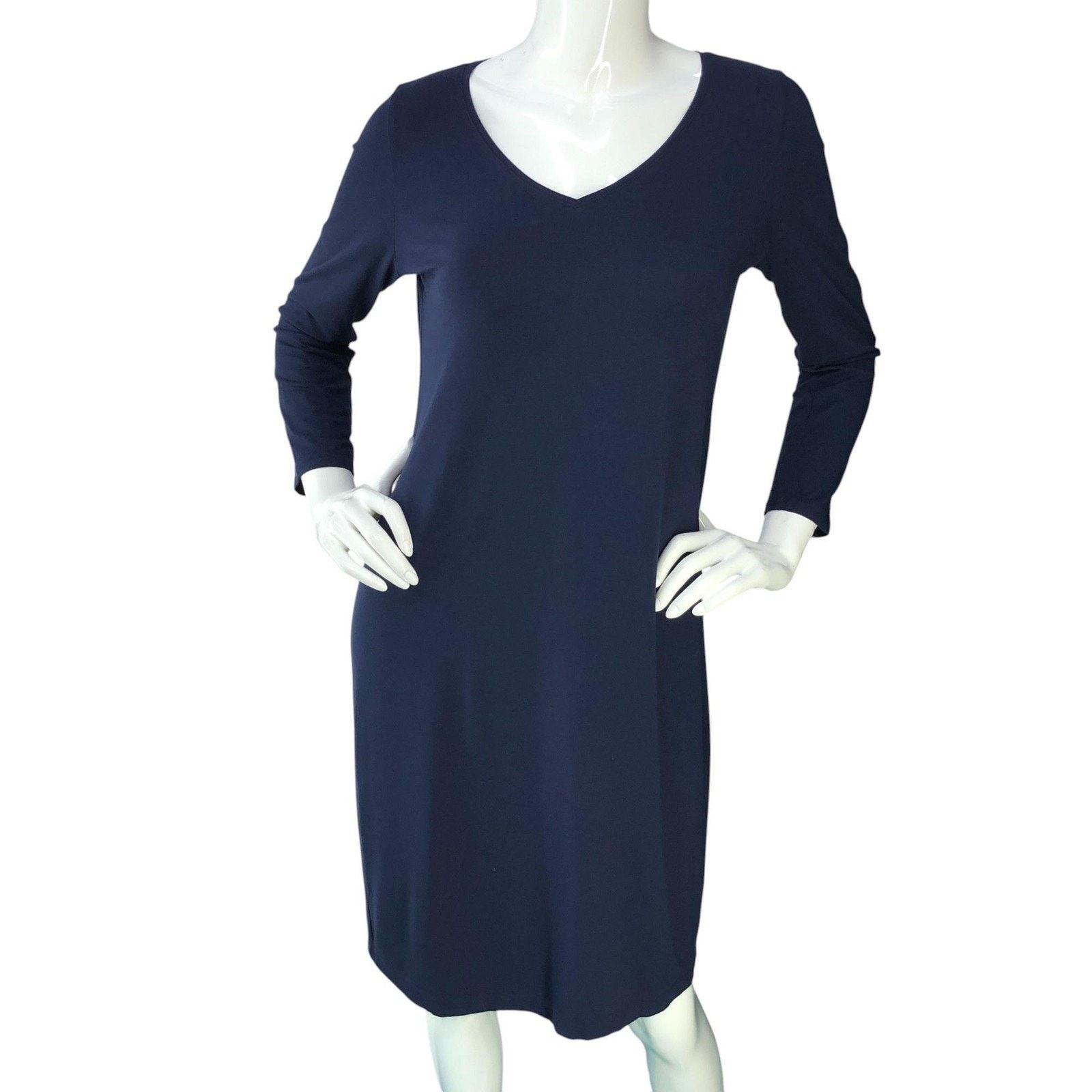 Eileen Fisher Eileen Fisher Dress S Navy Blue Long Sleeve V Neck Stretch Size S / US 4 / IT 40 - 11 Thumbnail