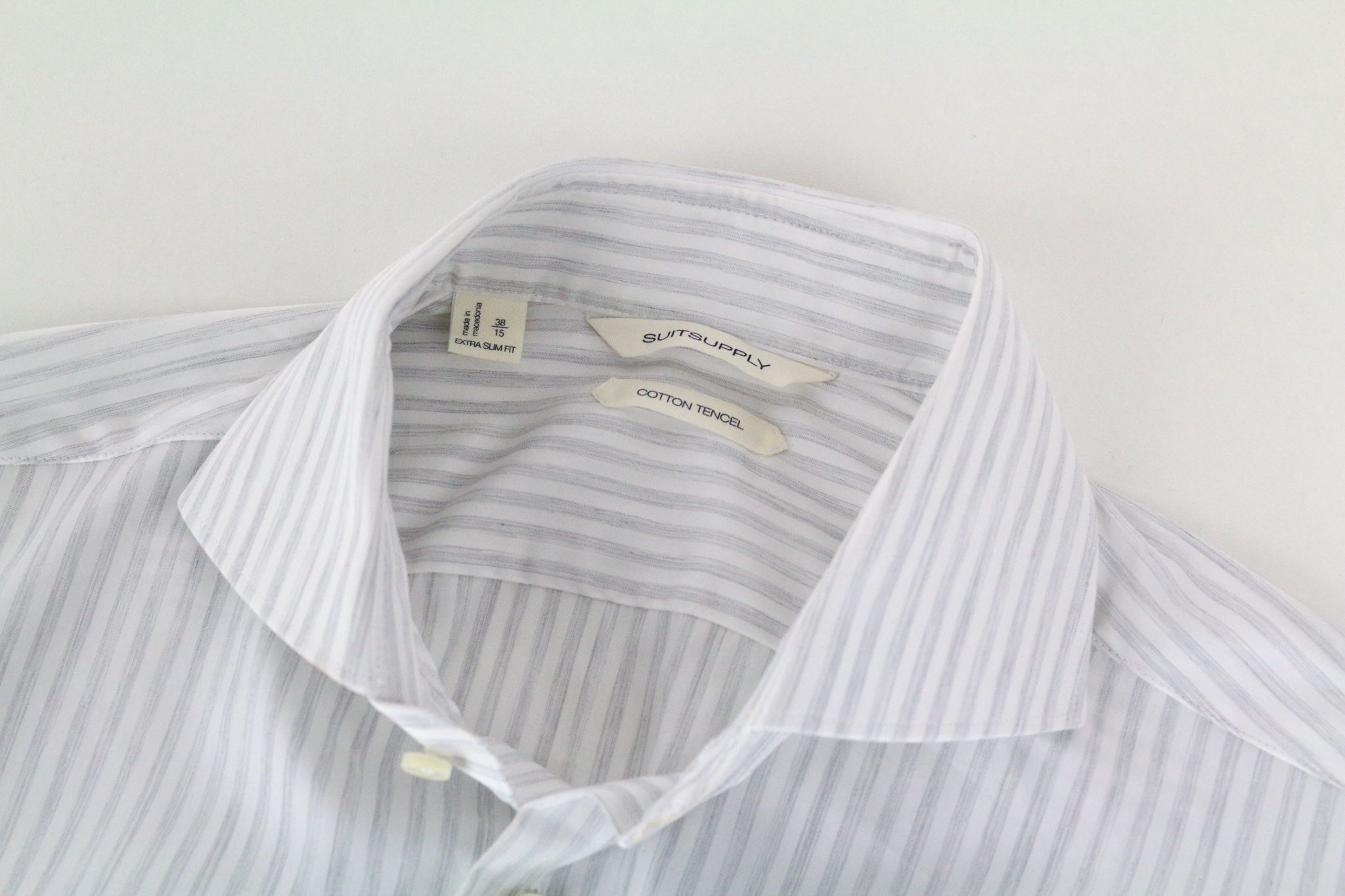 Suitsupply 38/15 Extra Slim Grey Cotton Blend Striped 72839 Size 38R - 3 Thumbnail