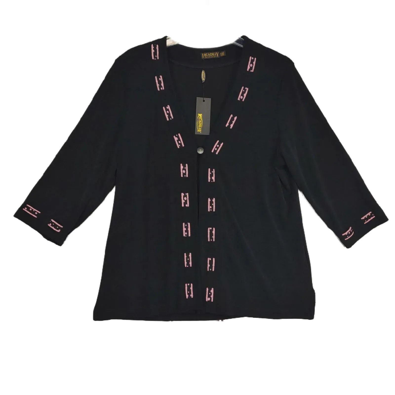 Other NWT Picadilly Sz L Black Pink Ribbon Trim 1-Button Cardigan Size L / US 10 / IT 46 - 1 Thumbnail