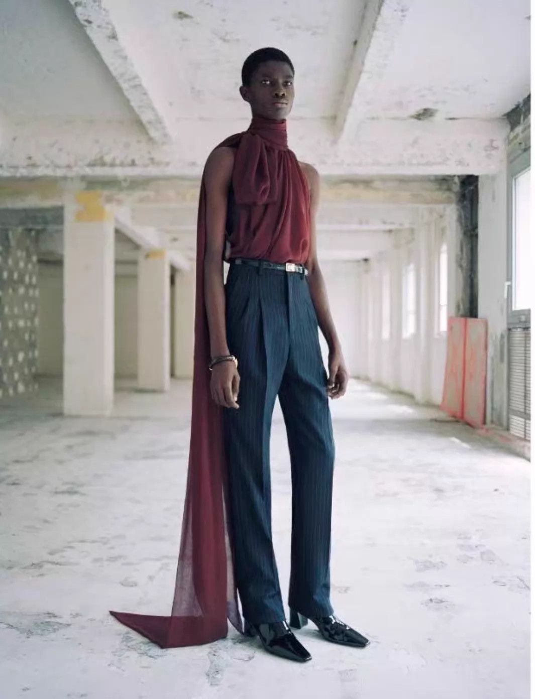 Saint Laurent Paris SLP SS24 Runway Silk Burgundy Long Sash Pleated Top L New Size US L / EU 52-54 / 3 - 3 Thumbnail