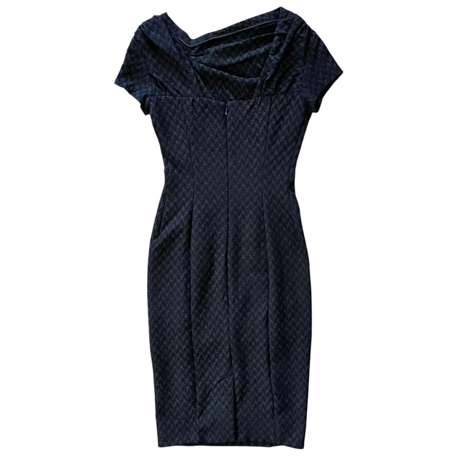Nina Ricci Nina Ricci Black Chevron Pinch-Pleat Asymmetric Wiggle Dress Size S / US 4 / IT 40 - 13 Thumbnail