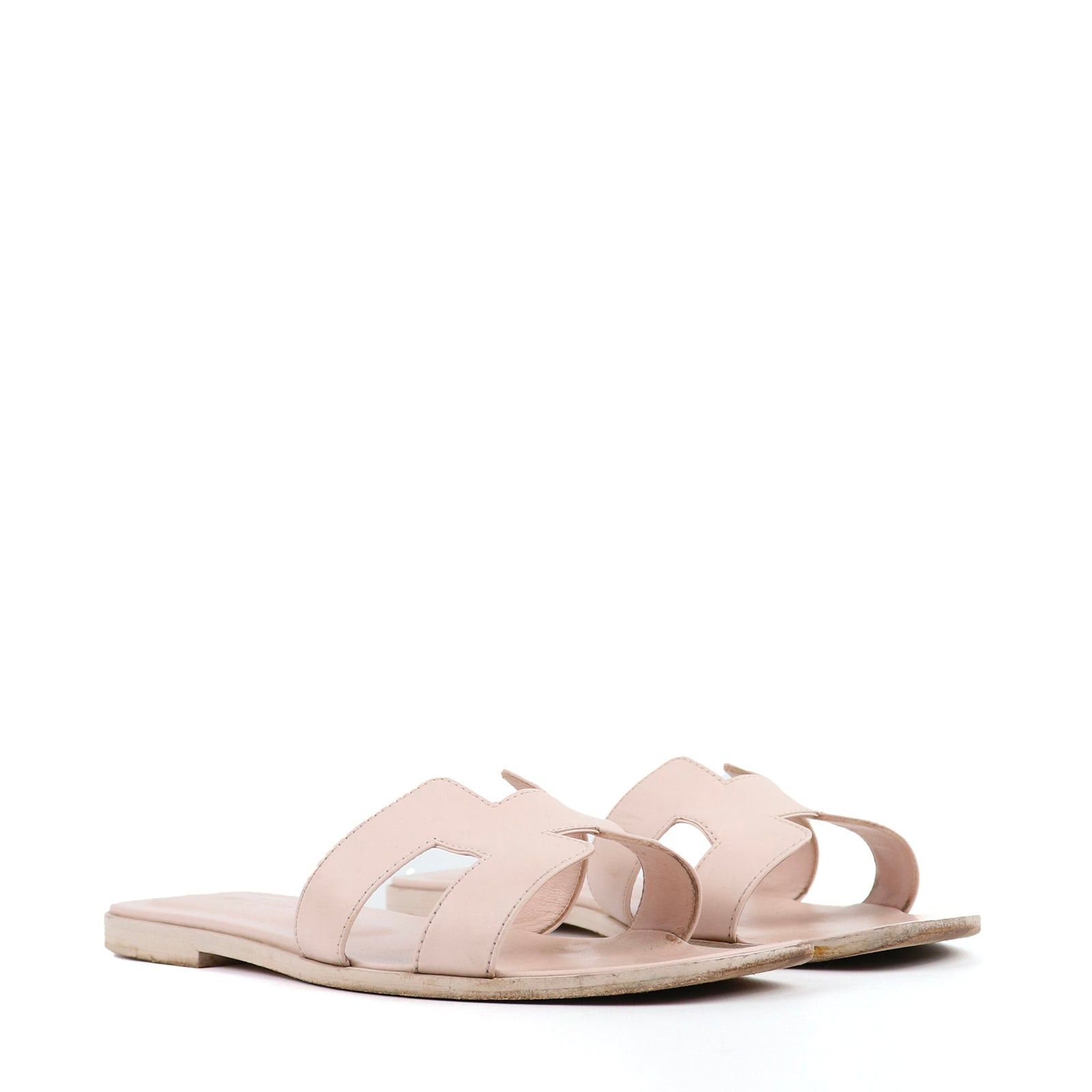 image of Hermes - Oran Sandals In Pink Leather (T38), Women's (Size 7)
