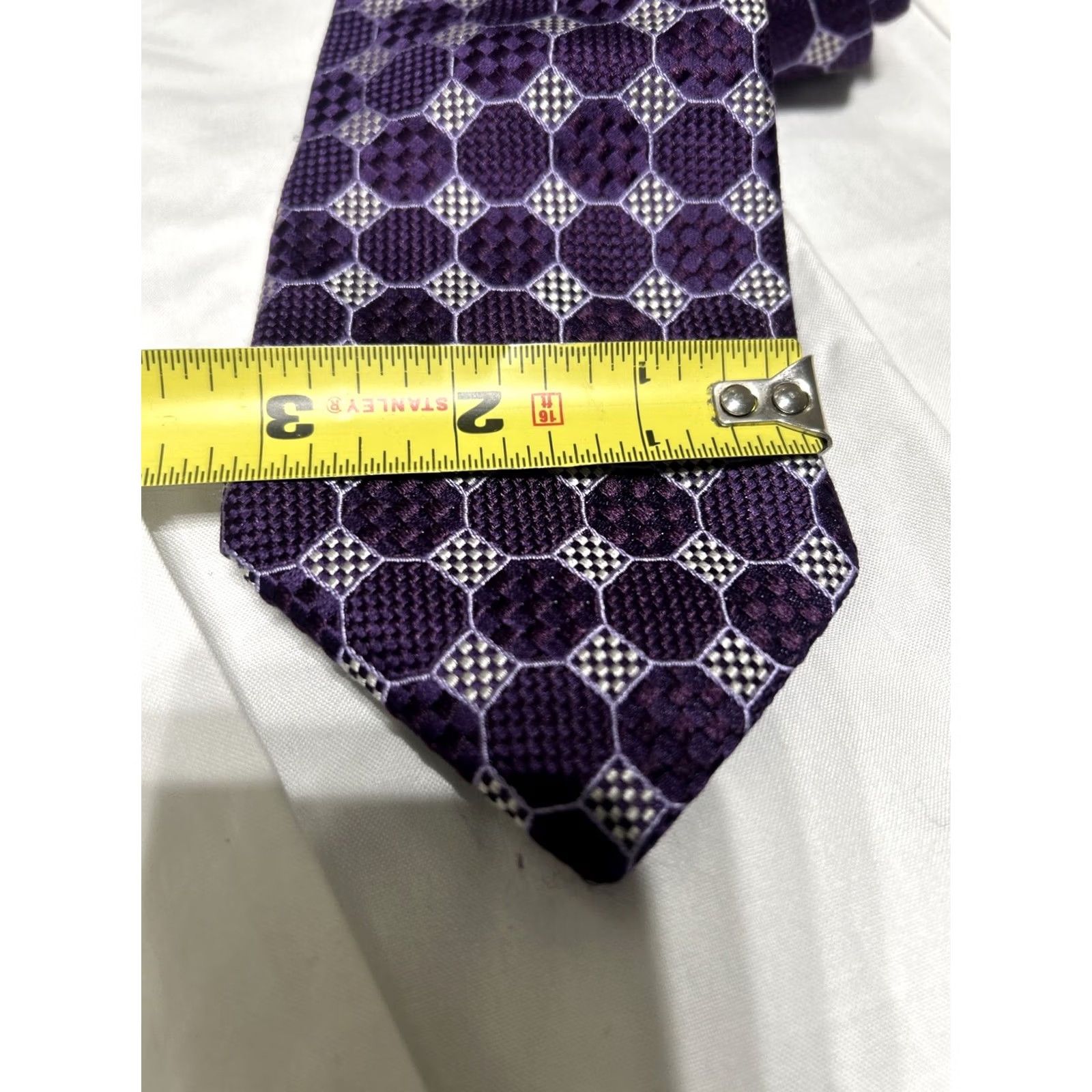 Vintage Hickey Freeman Necktie Purple Geometric Cross Silk Handmade in USA Tie Men One Size Classic Width Adjustable Vintage No Size ONE SIZE - 5 Thumbnail
