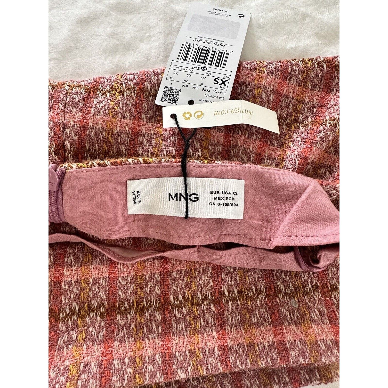 Mango Mango Skort Pink Peach Orange Plaid Pattern Women’s XS NWT Size 23" - 5 Thumbnail