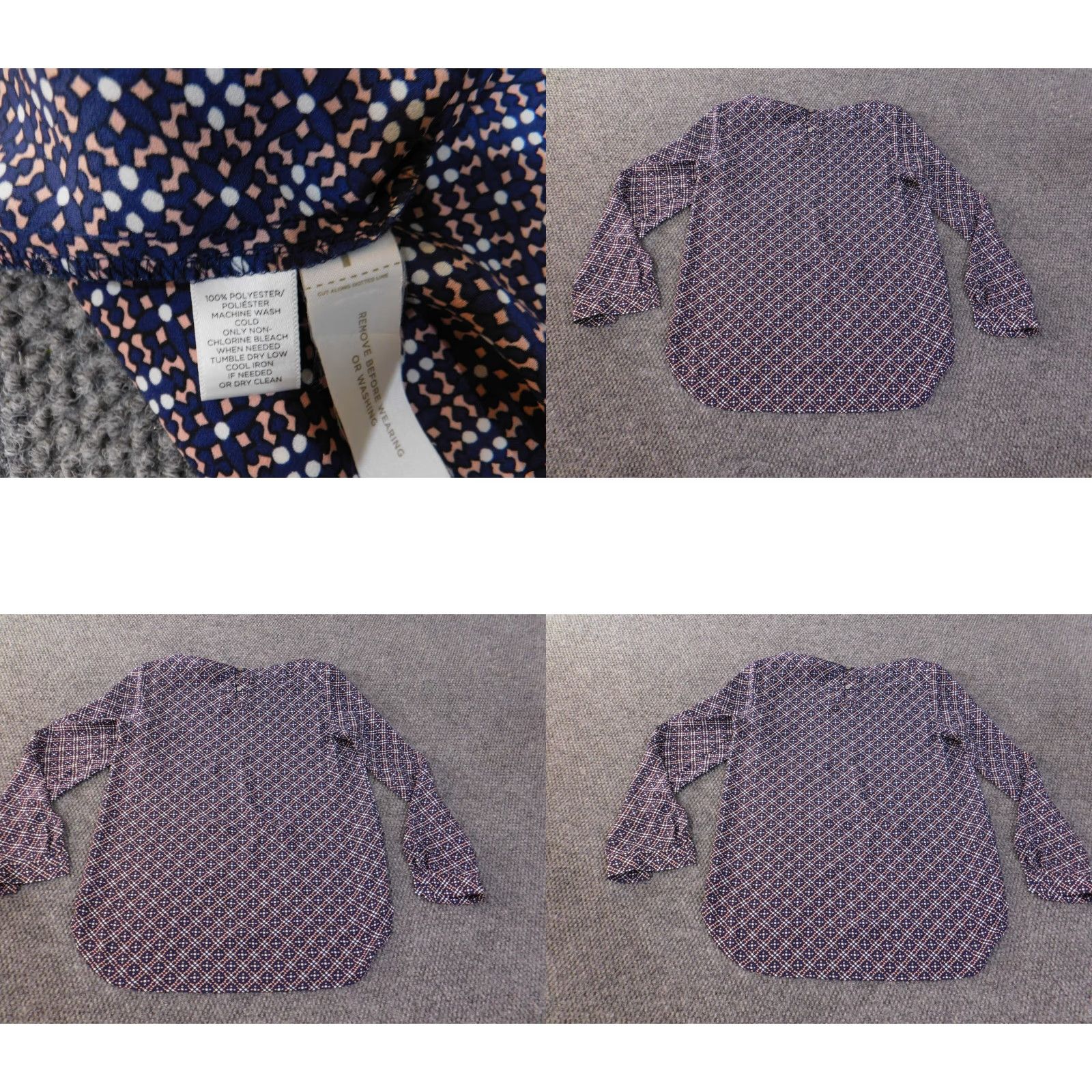 Ann Taylor Loft Blouse Women S Blue Geometric Polyester Round Neck Pullover Casual Short Sleeve Long Sleeve Buttoned Lightweight Ann Taylor Loft Regular Size S / US 4 / IT 40 - 8 Thumbnail