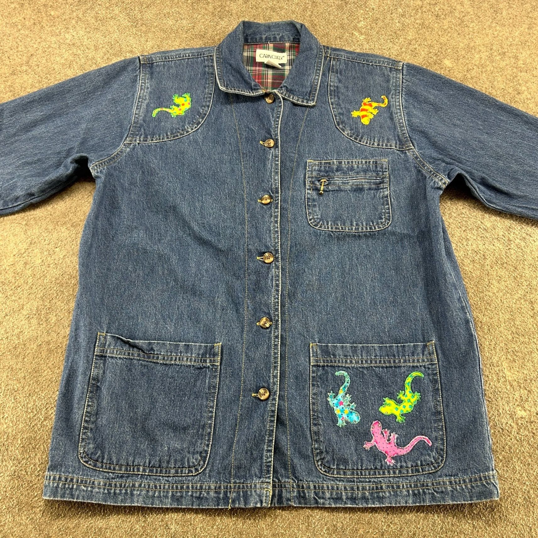 Denime VINTAGE Cabin Creek Coat Womens L Blue Denim Embroidered 90s Pea Coat Lined Jacket/C Size L / US 10 / IT 46 - 2 Thumbnail