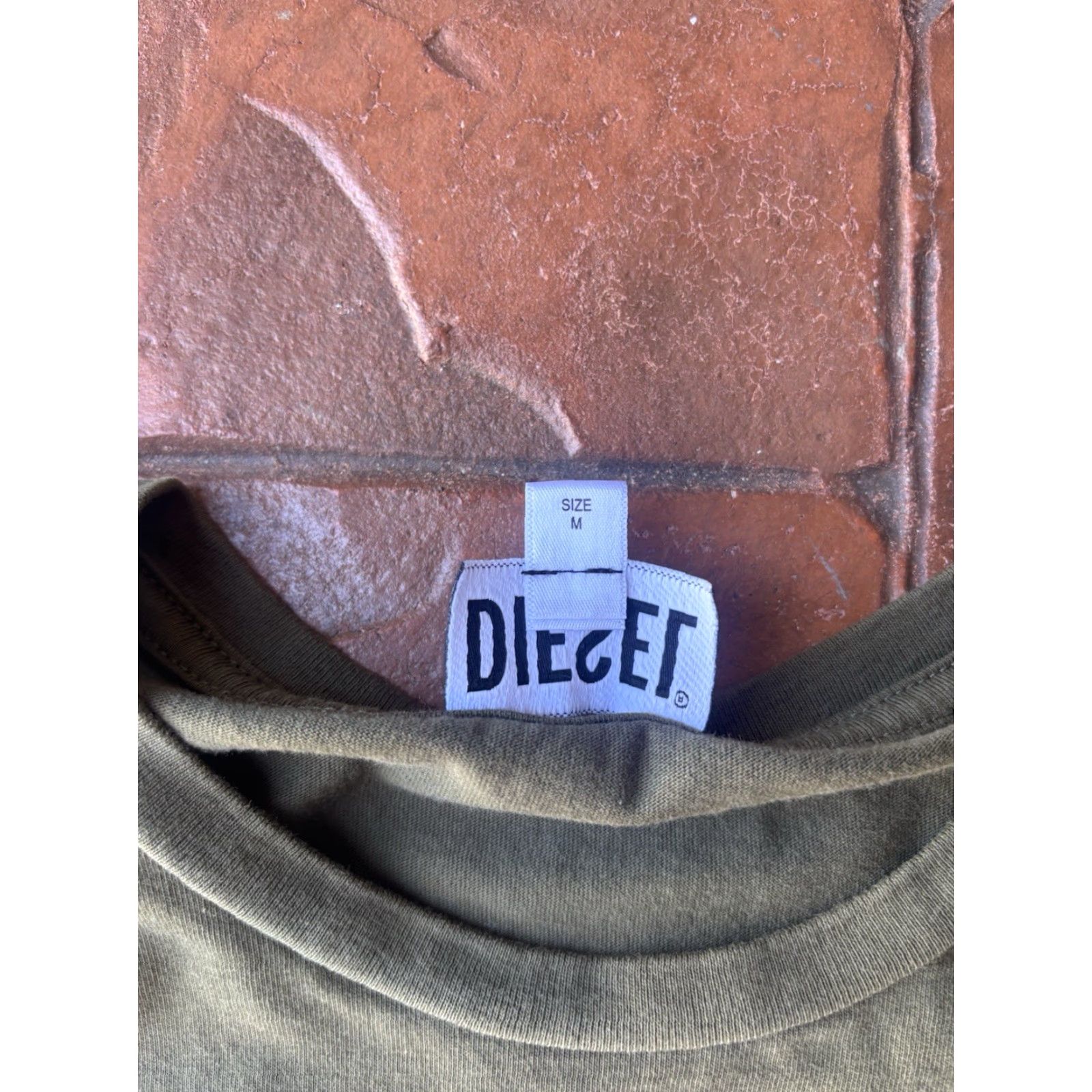 Diesel Diesel T-Shirt Mens Medium Olive Green Chenille Logo Patch 90s Grunge Skater Short Sleeve Crew Neck Shirt Size US M / EU 48-50 / 2 - 4 Thumbnail