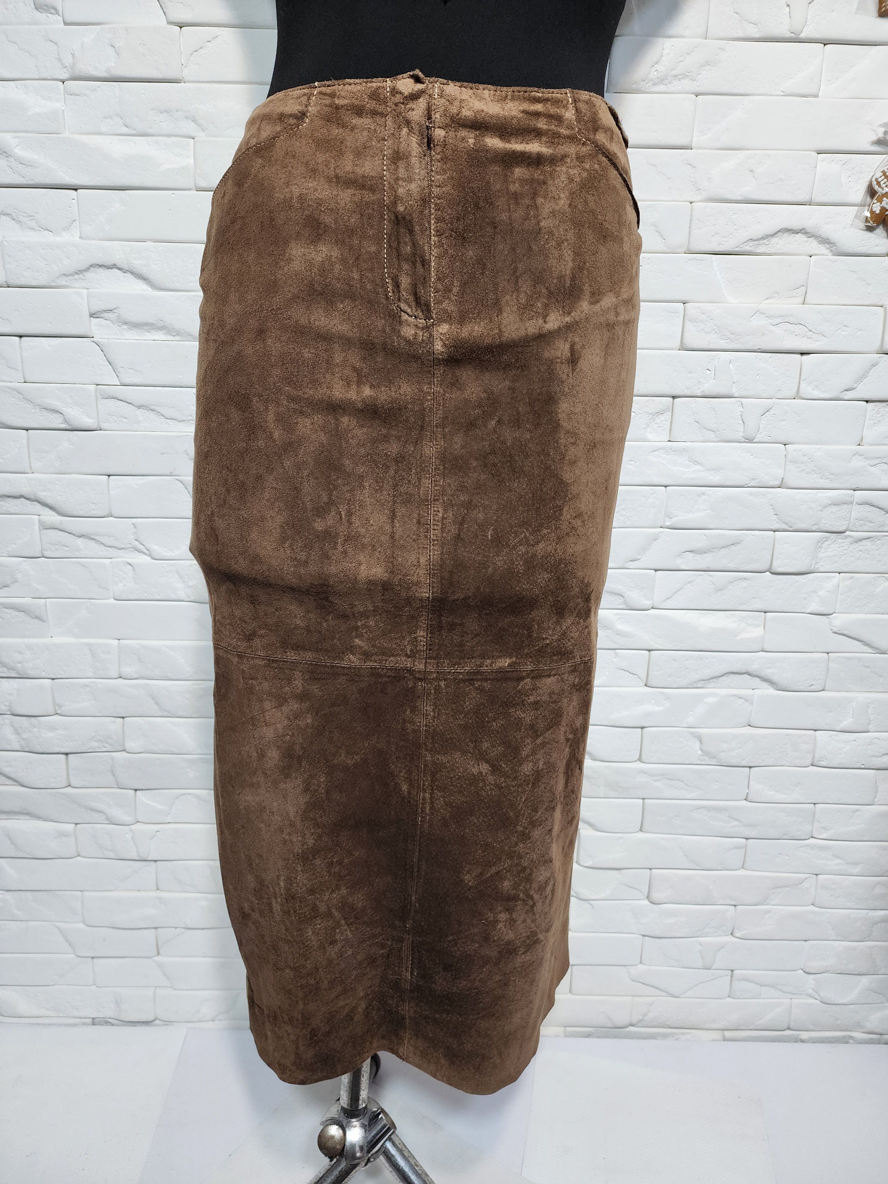 Other Brown Suede Leather Skirt, Plastic Zipper Fasteners Size 32" / US 10 / IT 46 - 1 Thumbnail