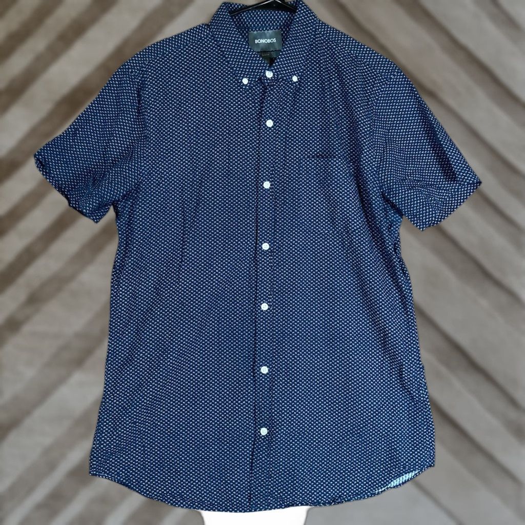 Bonobos Bonobos Mens Shirt Blue White Slim Fit Short Sleeve Collared Button Down Large Size US L / EU 52-54 / 3 - 1 Thumbnail