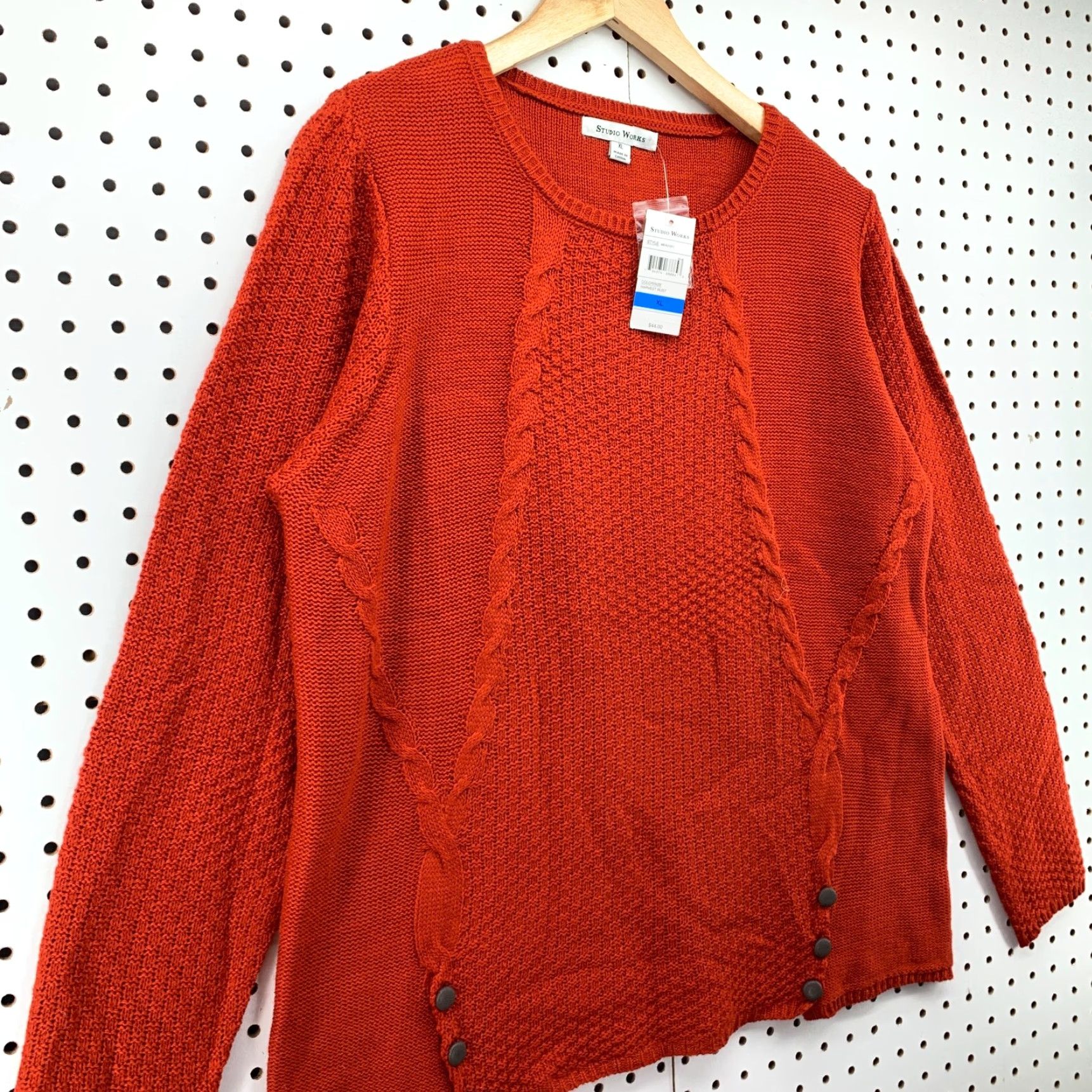 Vintage NEW Studio Works Cable Knit Sweater Women XL Loose Knit Long Sleeve Pullover Rust Orange Size XL / US 12-14 / IT 48-50 - 6 Thumbnail