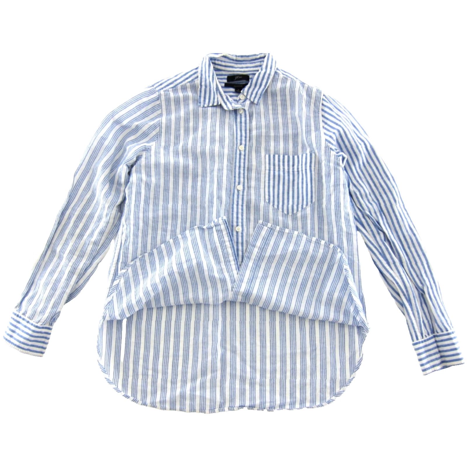 J.Crew J.CREW Linen Cotton Blue White Stripe Button Up Long Sleeve Classic Blouse 6 Size M / US 6-8 / IT 42-44 - 5 Thumbnail