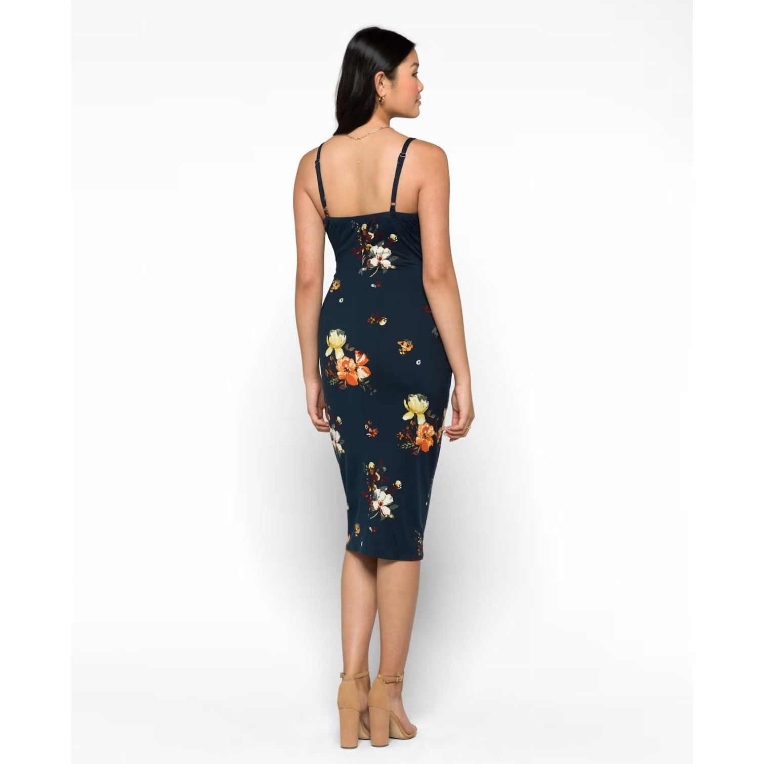 Other Nine Britton Vivienne Floral Navy Midi Dress Knot Detail Adj Size S / US 4 / IT 40 - 3 Thumbnail