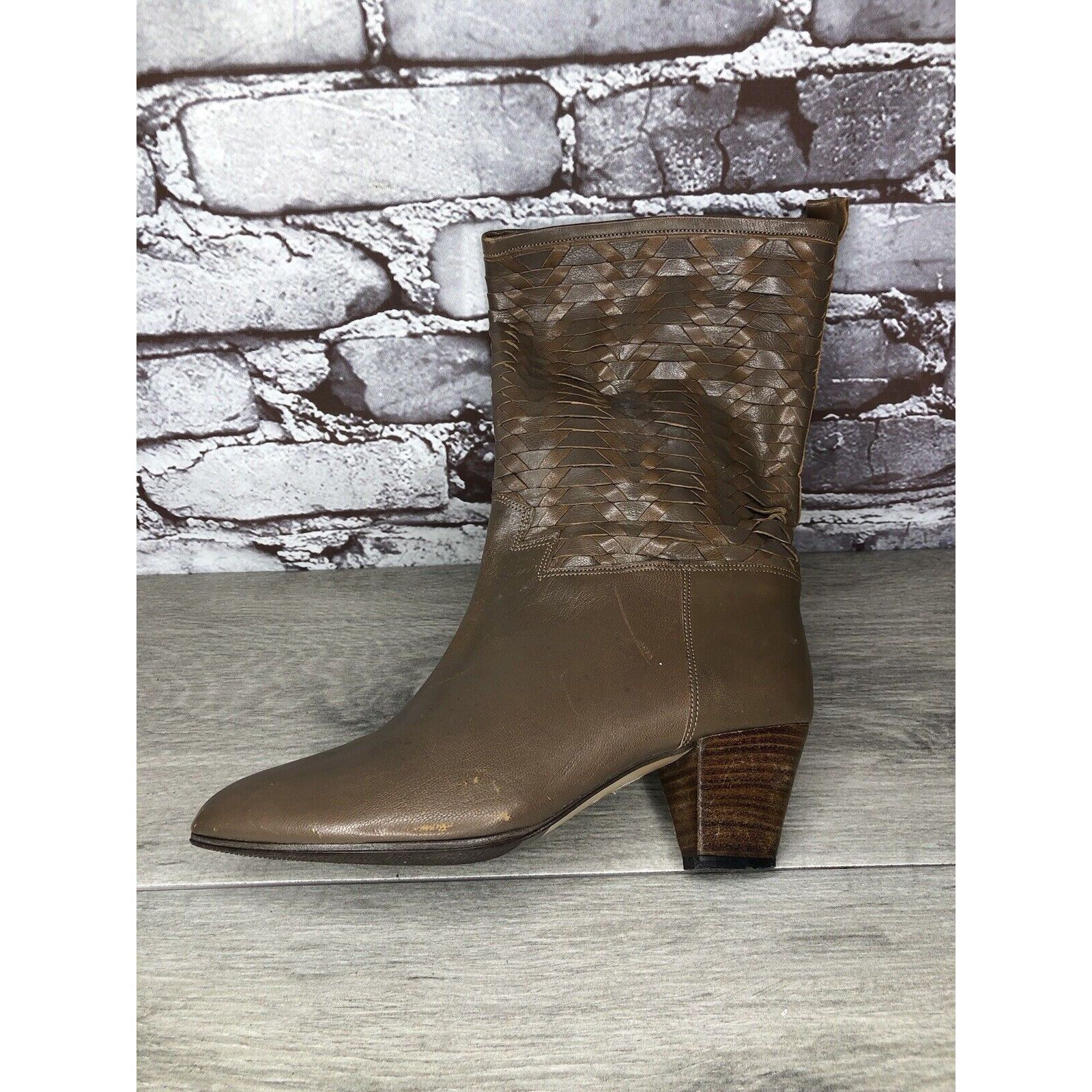 Frye Frye Vintage Taupe Leather Woven Weaves Heel Western Boots W Size US 5.5 / IT 35.5 - 22 Thumbnail