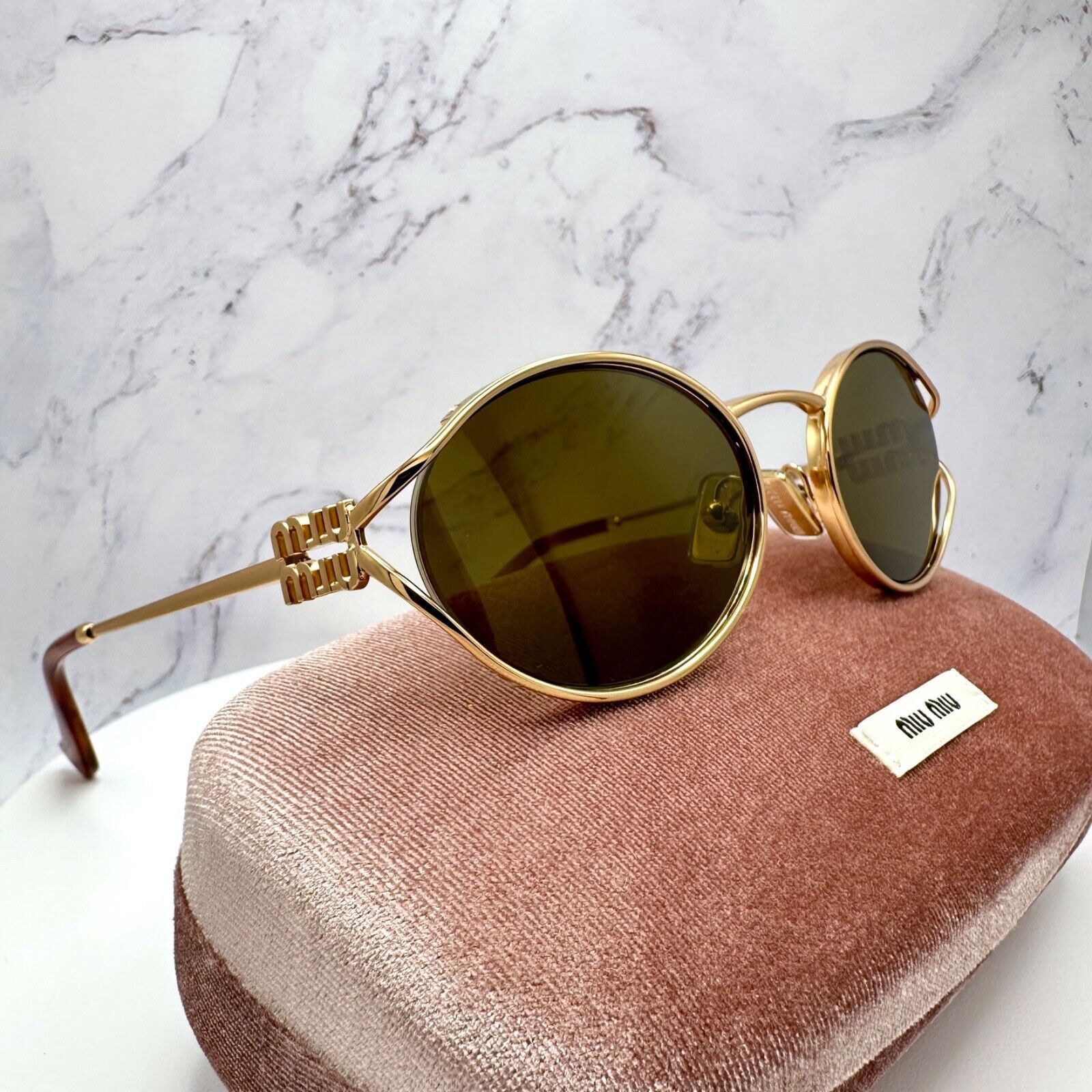 Miu Miu New MIU MIU Sunglasses Gold Oval Skinny Metal Frame Italy Size ONE SIZE - 18 Thumbnail