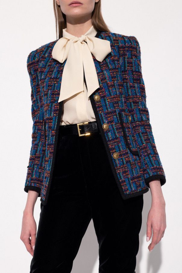 Saint Laurent Paris o1s1wg111224 Blended Tweed Cropped Button Jacket Multicolor Size S / US 4 / IT 40 - 4 Thumbnail