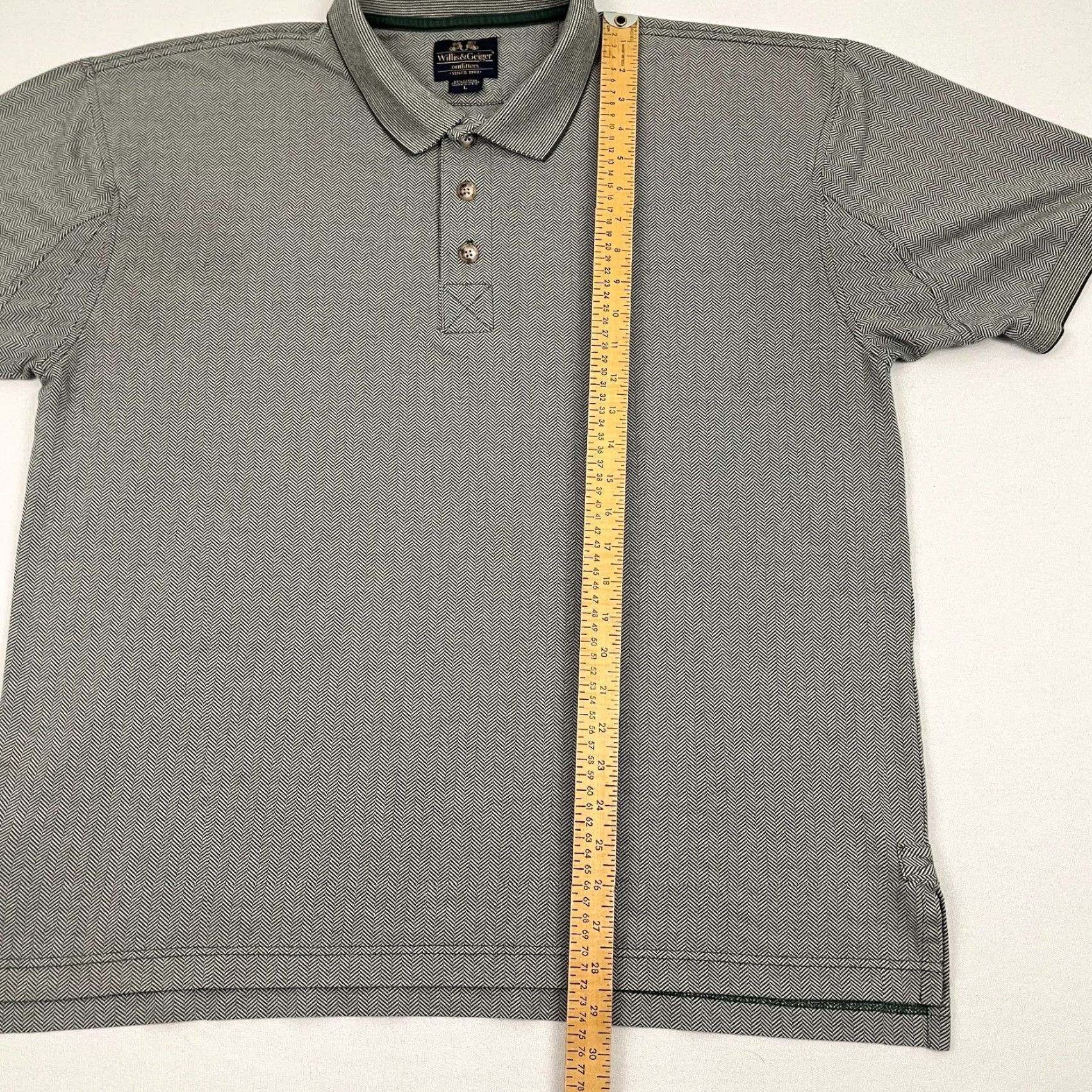 Vintage VINTAGE Willis & Geiger Polo Shirt Mens Large Green Herringbone Preppy Made in USA Size US L / EU 52-54 / 3 - 4 Thumbnail
