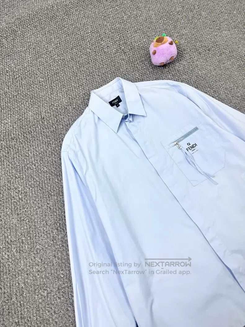 Fendi Fendi Blue Zip Pocket Logo Long Sleeve Shirt Size US XXS / EU 40 - 3 Thumbnail