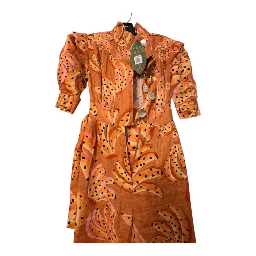 Farm Rio NWT FARM RIO | OFFICE SIREN GOES BANANAS LINEN JUMPSUIT XS Size 25" / US 0 / IT 36 - 6 Thumbnail