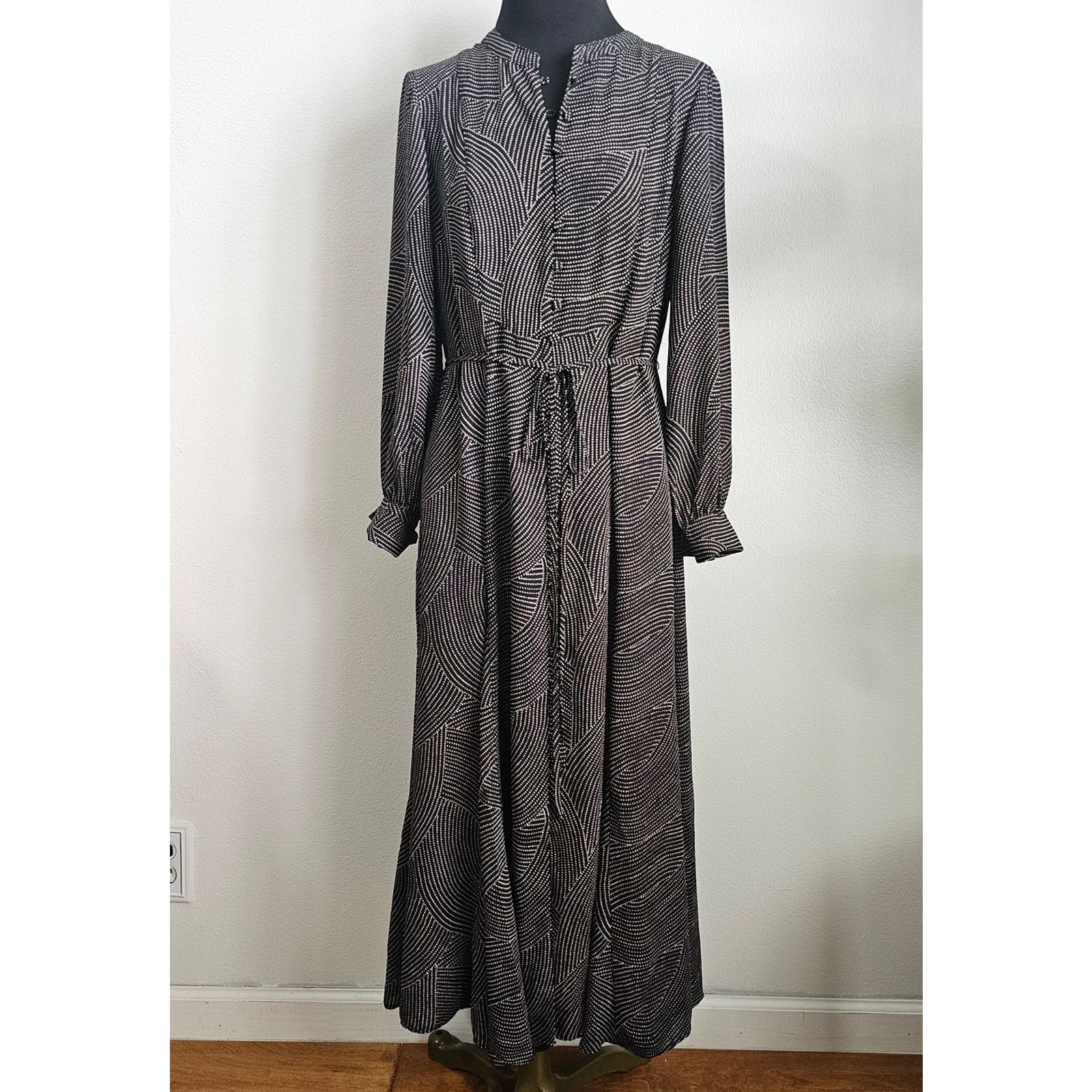Madewell EUC Madewell Women's Black Tie Waist Midi Dress in Dot M Size M / US 6-8 / IT 42-44 - 5 Thumbnail