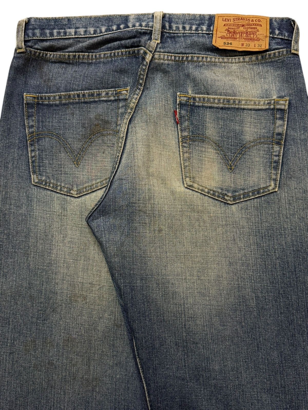 Levi's Vtg Levis 534 Blue Faded Mud Wash Distress Wide Leg Baggy Size US 32 / EU 48 - 5 Thumbnail