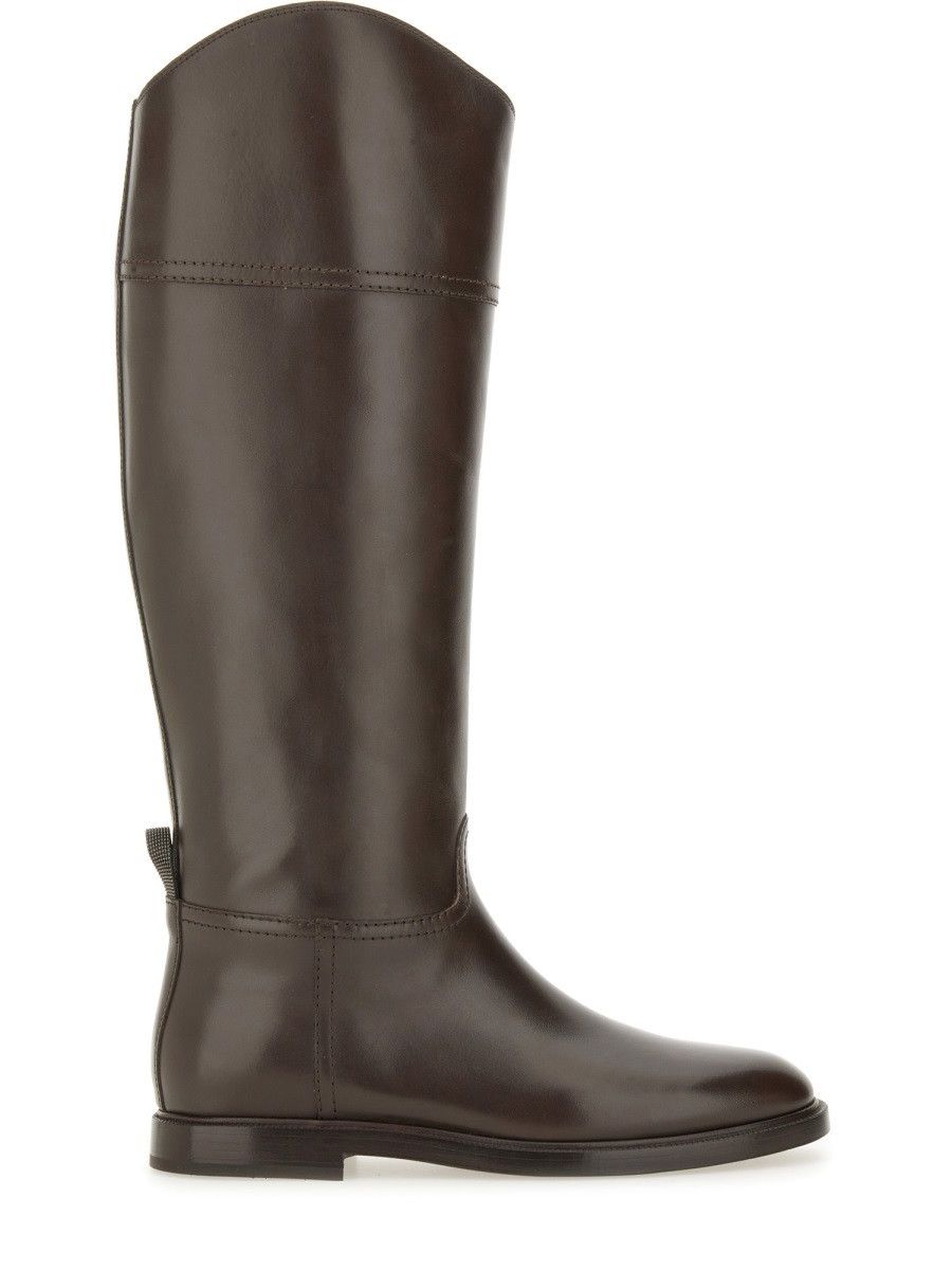 Brunello Cucinelli BRUNELLO CUCINELLI LEATHER BOOT - DARK BROWN (IT 39) Size US 9 / IT 39 - 1 Thumbnail