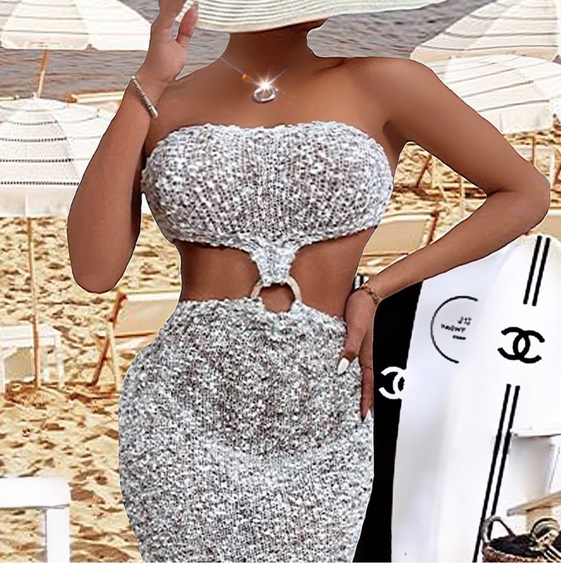 Designer × Levi's NWT, Lavishly Paris Women’s Ring Linked Bandeau Beach Dress Size M / US 6-8 / IT 42-44 - 5 Thumbnail
