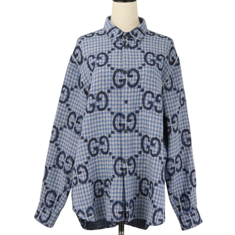 Gucci Gucci Gucci Jumbo GG Wool Check Shirt Textile Dress Shirt 770438 DUTY FREE for USA Size ONE SIZE - 1 Thumbnail