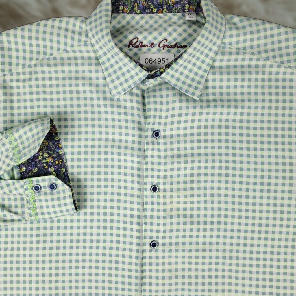 Robert Graham Robert Graham Shirt Mens 3XL Green Check Button-Up Long Sleeve Casual Formal Business Shirts Men Size US XXL / EU 58 / 5 - 1 Thumbnail