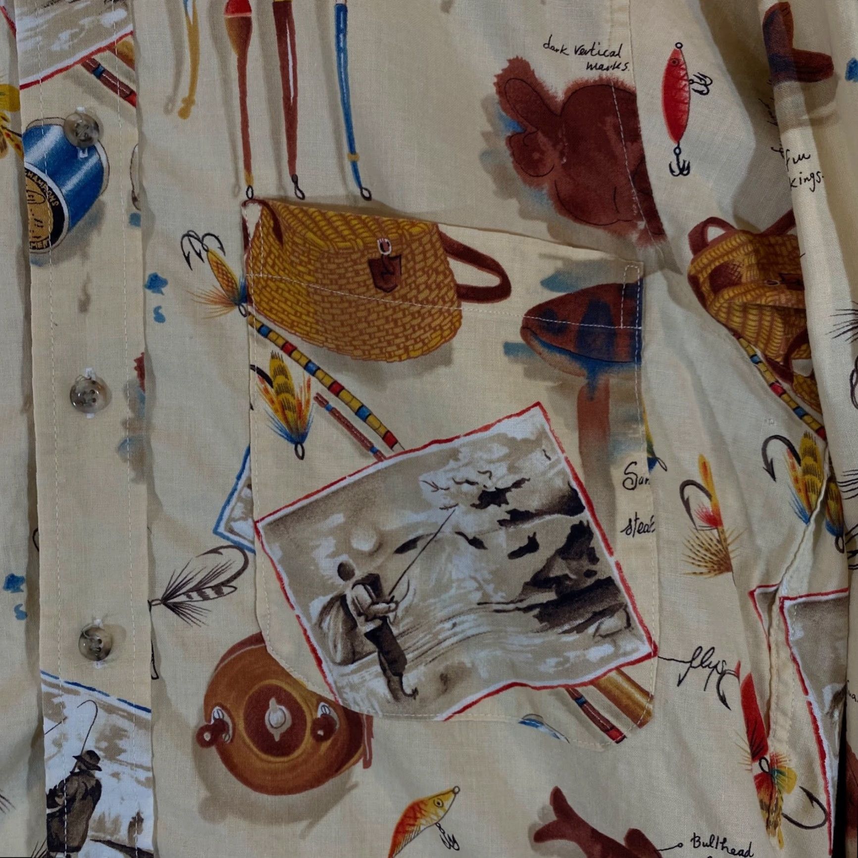 Vintage Cotton Brothers Shirt Mens Size Medium White Brown Fishing Lures Reels Fish Size US M / EU 48-50 / 2 - 4 Thumbnail
