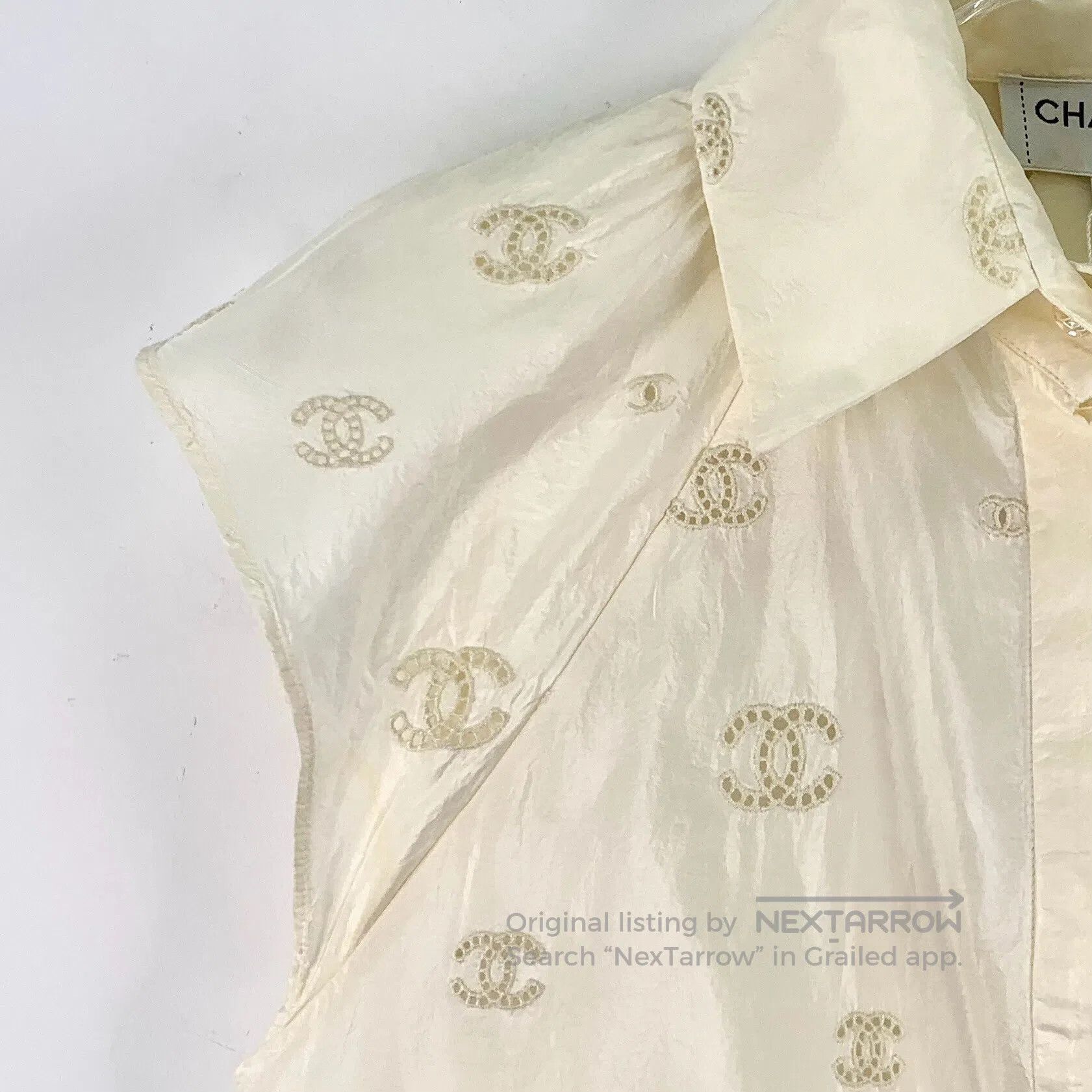 Chanel Chanel Beige Double C Hollow Embroidered Silk Collarless S Size XS / US 0-2 / IT 36-38 - 3 Thumbnail