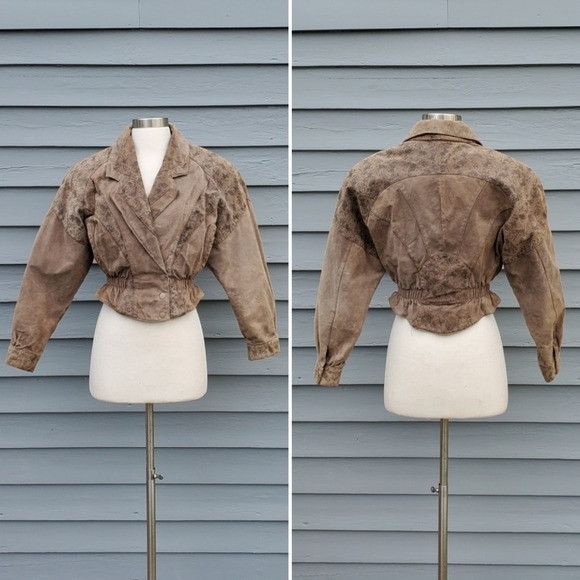 image of Vintage 90's Y2K Tan Suede Leather Floral Snakeskin Print Cro in Brown, Women's (Size Small)