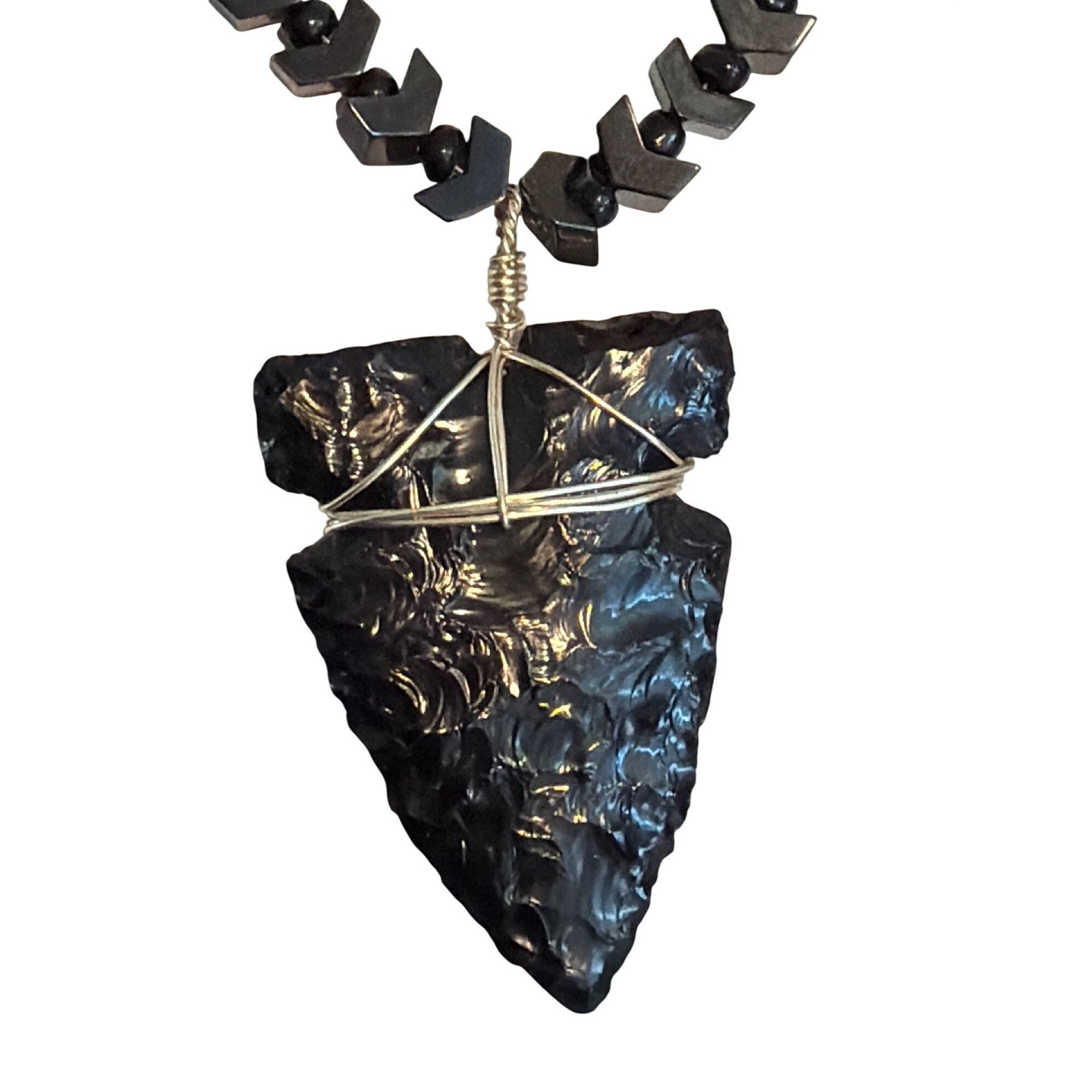 Other Vtg Obsidian Arrowhead Necklace Hematite Black Beads Chevron Size ONE SIZE - 2 Thumbnail