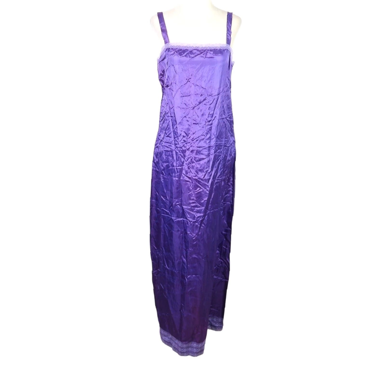 Vintage VINTAGE Royal Purple Satin Maxi Slip Dress Nightgown S Women Slip 70s 80s Lace Trim Purple Satin Solid Size S / US 4 / IT 40 - 2 Thumbnail